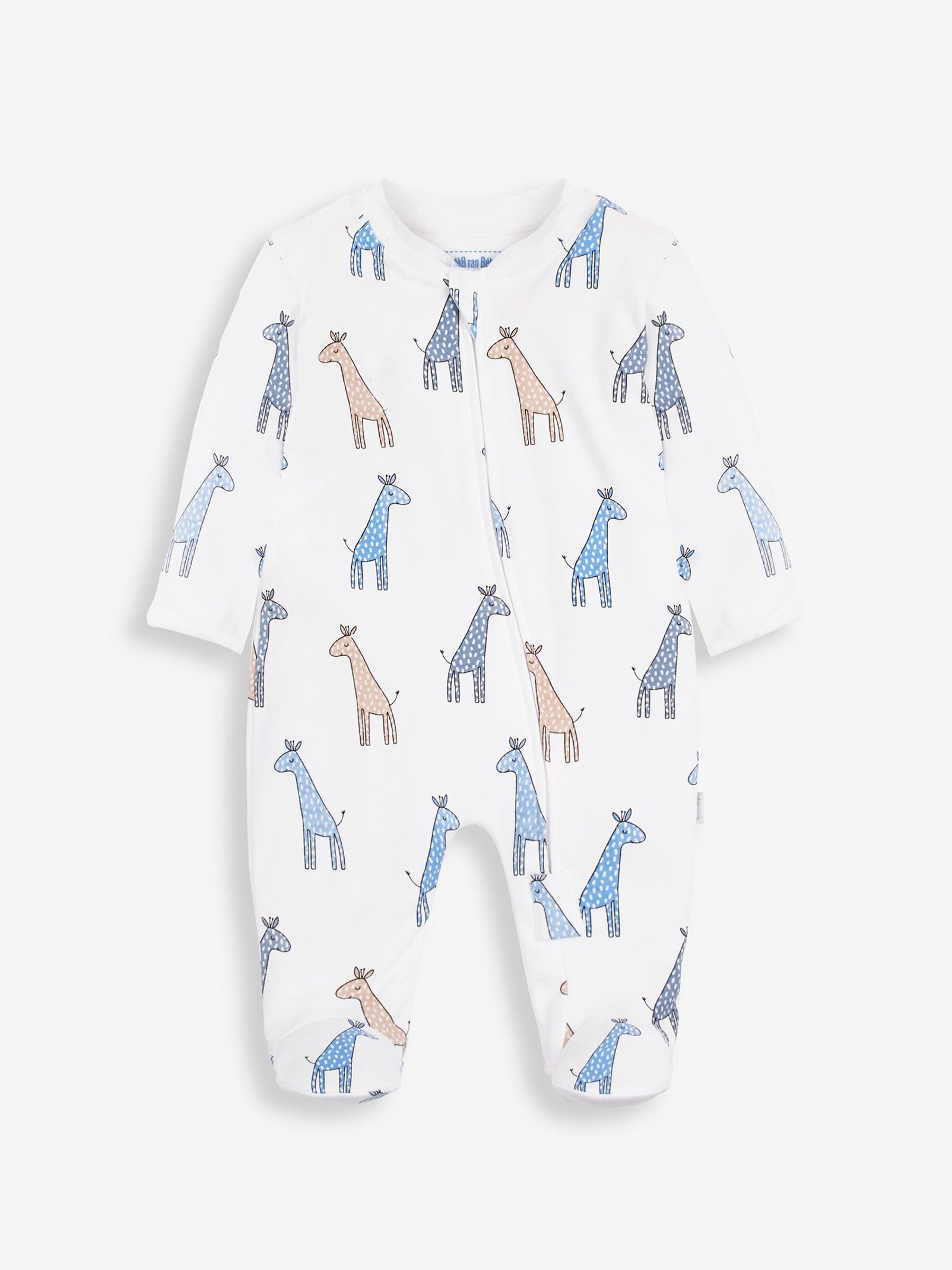 White Giraffe Print Zip Cotton Baby Sleepsuit - Image 3 of 4