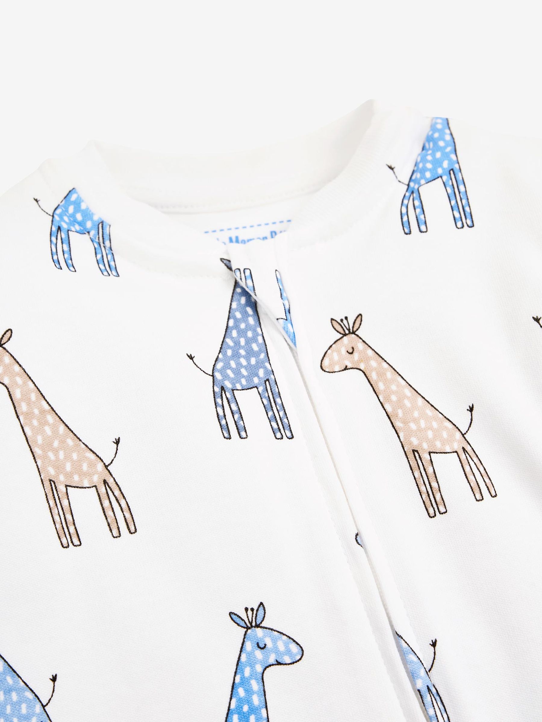 White Giraffe Print Zip Cotton Baby Sleepsuit - Image 4 of 4