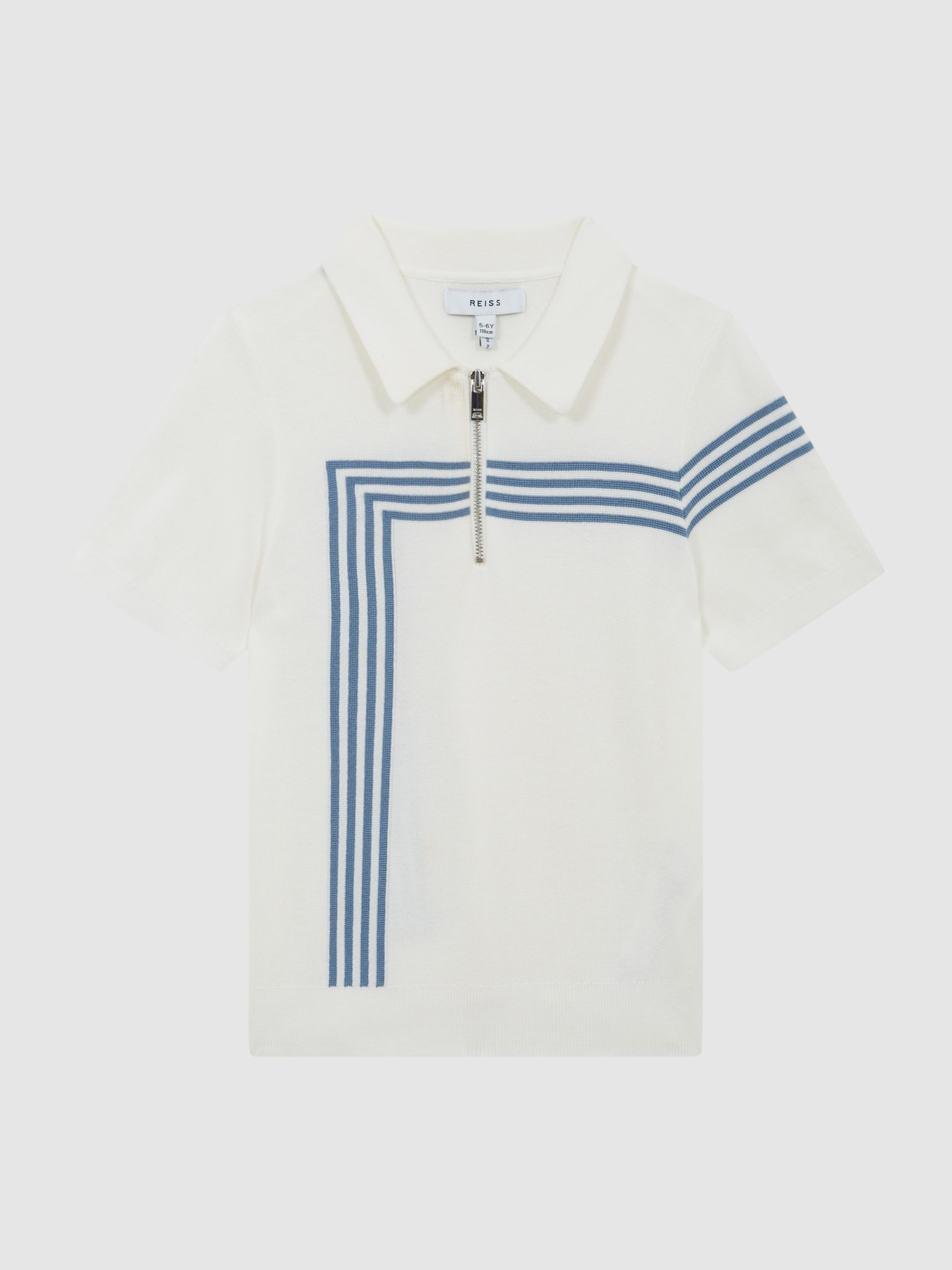 Junior Half Zip Stripe Detail Polo T-Shirt in White - Image 2 of 8