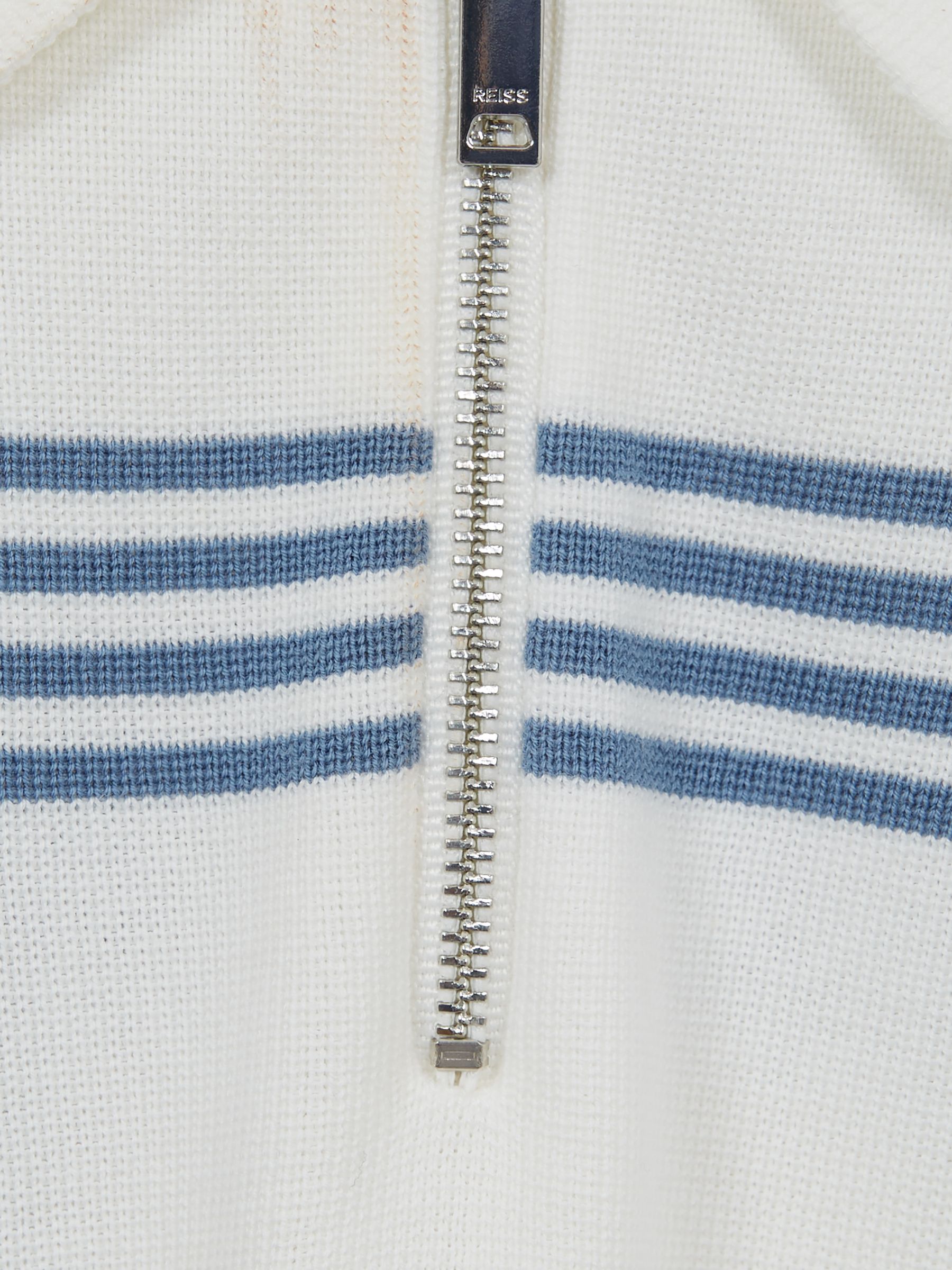 Junior Half Zip Stripe Detail Polo T-Shirt in White - Image 8 of 8