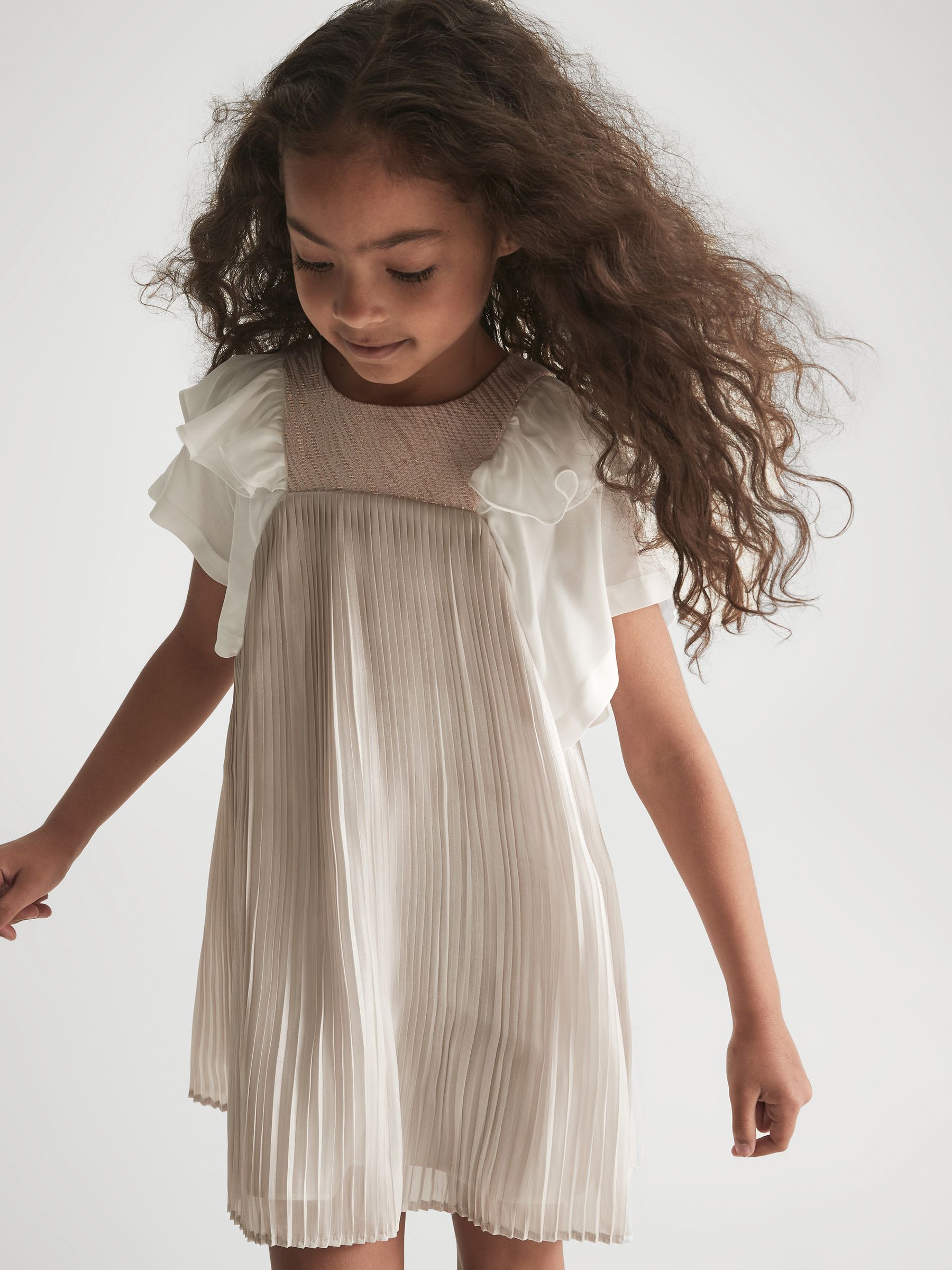Reiss Acler Linen Blend Pleated Midi Brown Dress in Brown - REISS Reiss Acler Linen Blend Pleated Midi Brown Dress in Brown - REISS
