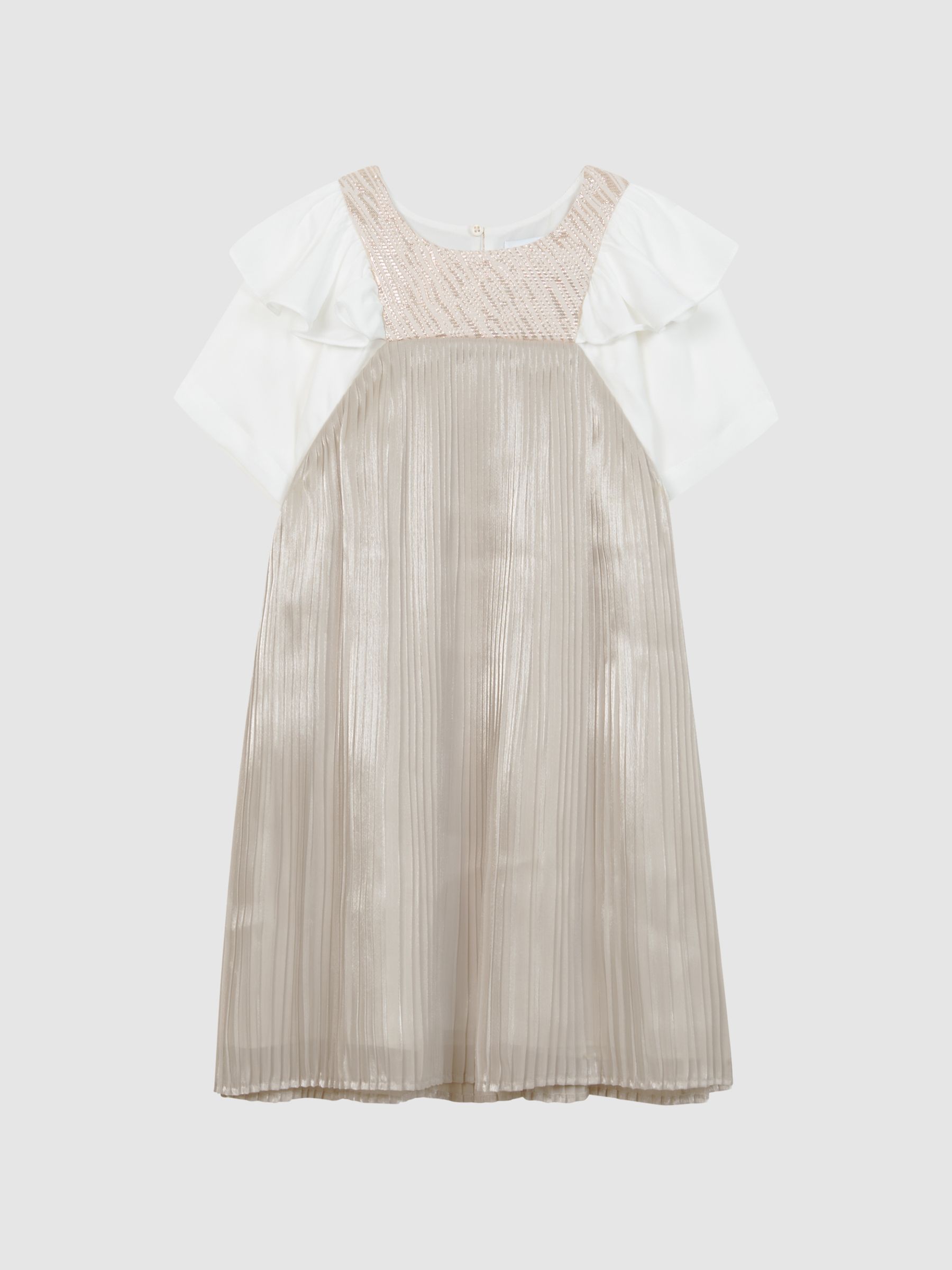 9-12 yrs Metallic Pleated Dress in Silver - Image 2 of 9