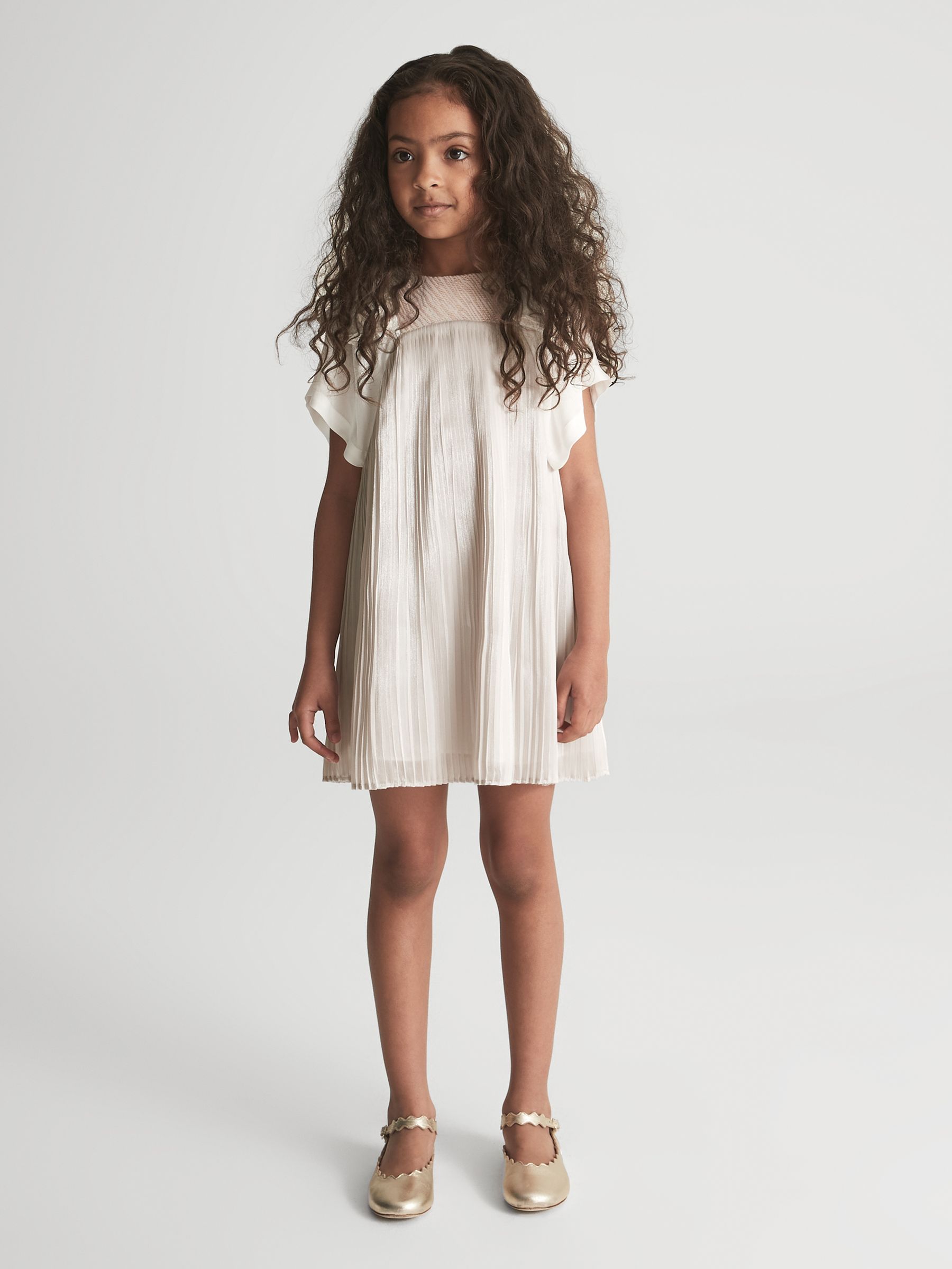 9-12 yrs Metallic Pleated Dress in Silver - Image 3 of 9