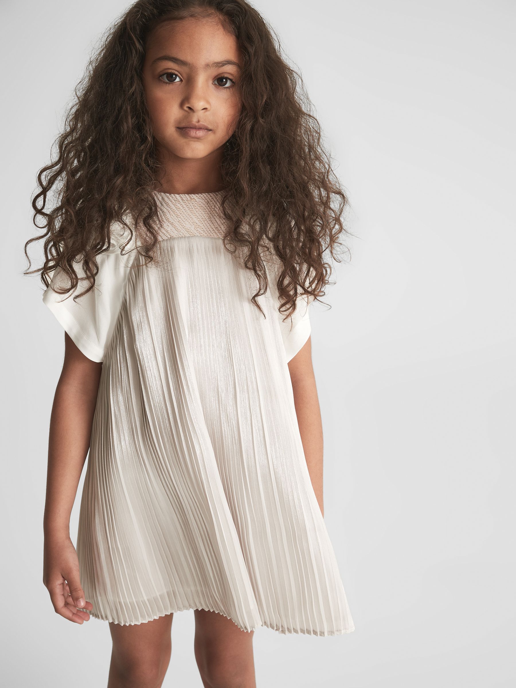 9-12 yrs Metallic Pleated Dress in Silver - Image 4 of 9