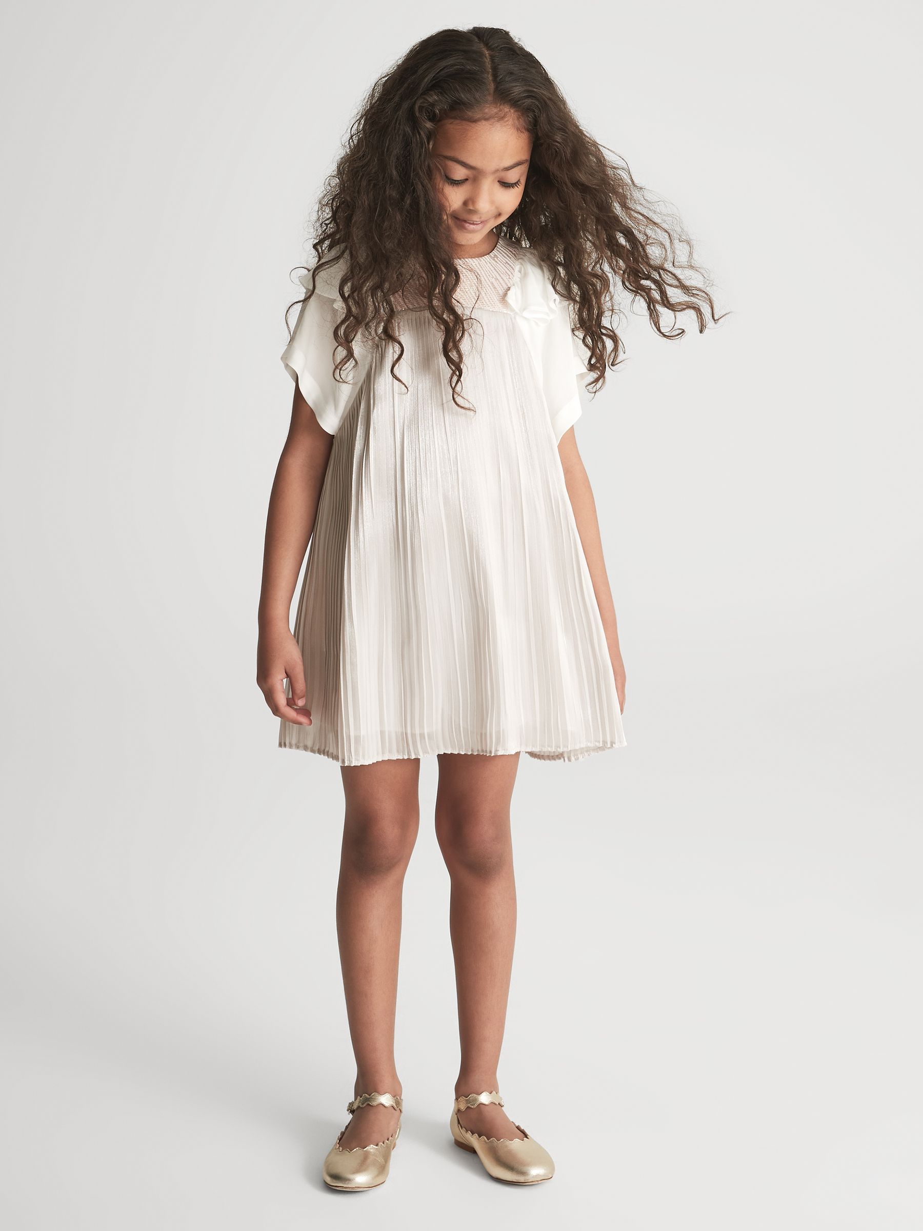 9-12 yrs Metallic Pleated Dress in Silver - Image 7 of 9