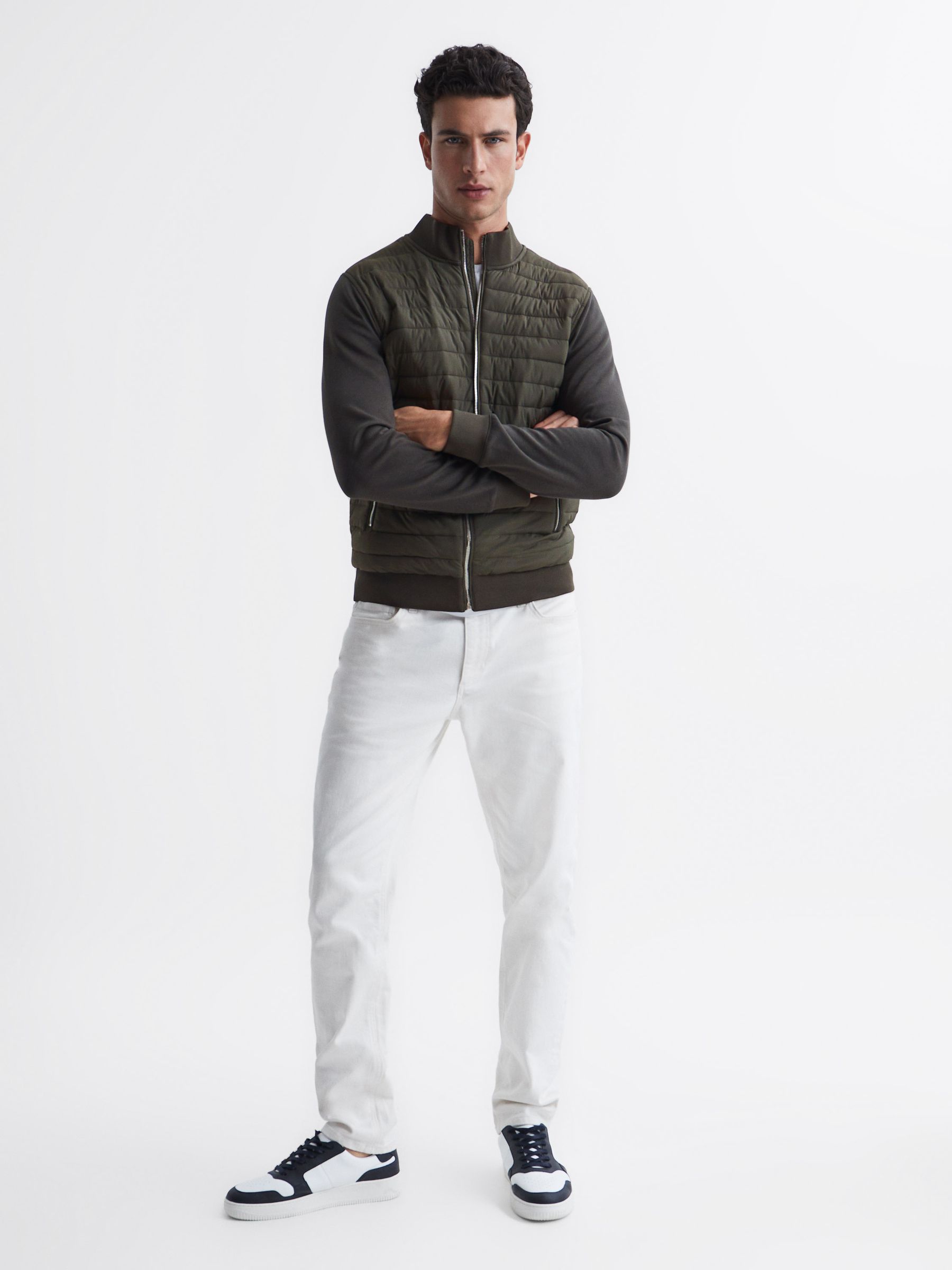 Quilted Hybrid Jacket in Khaki - Image 3 of 5
