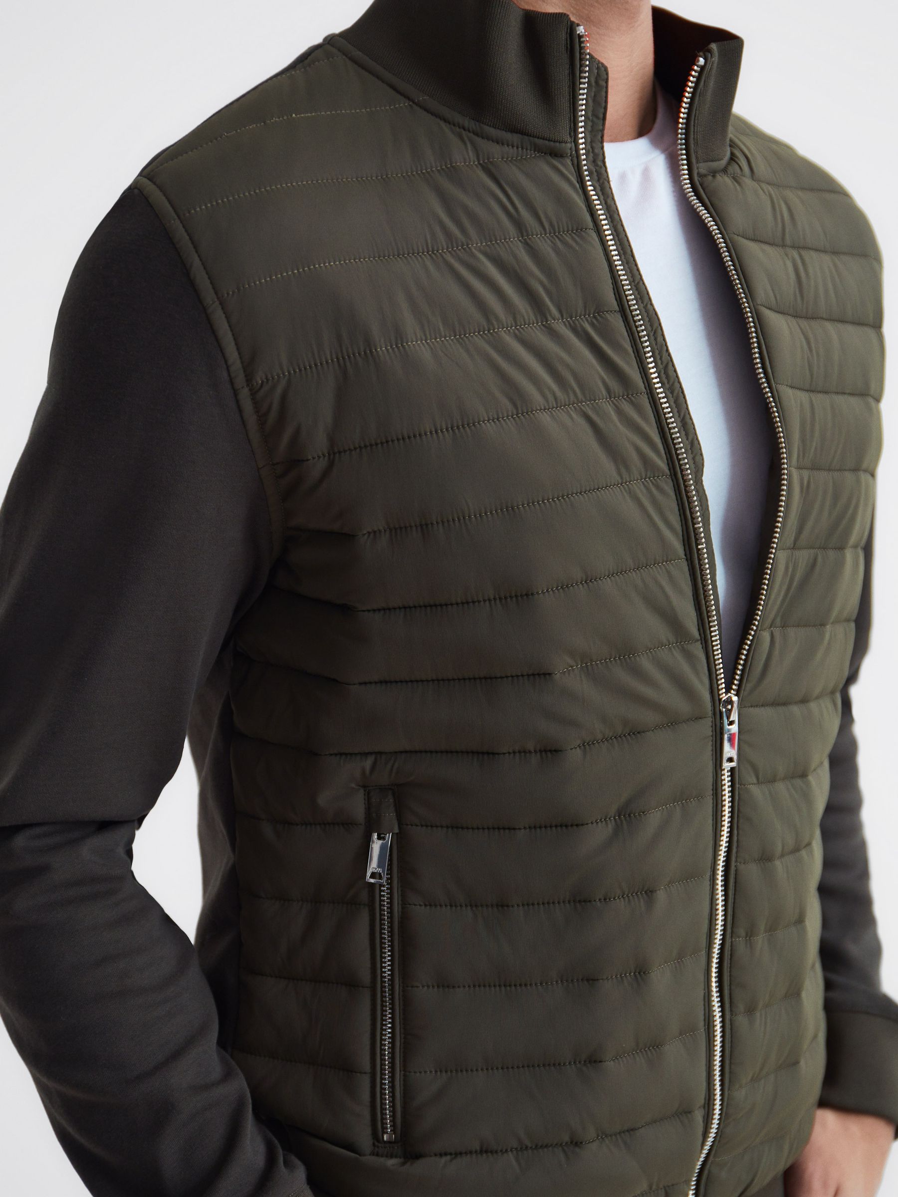 Quilted Hybrid Jacket in Khaki - Image 4 of 5