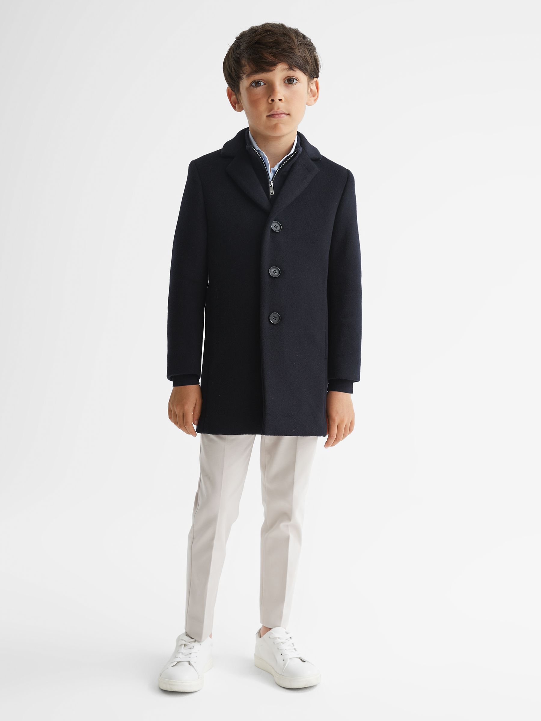 Junior Single Breasted Overcoat in Navy - Image 1 of 6