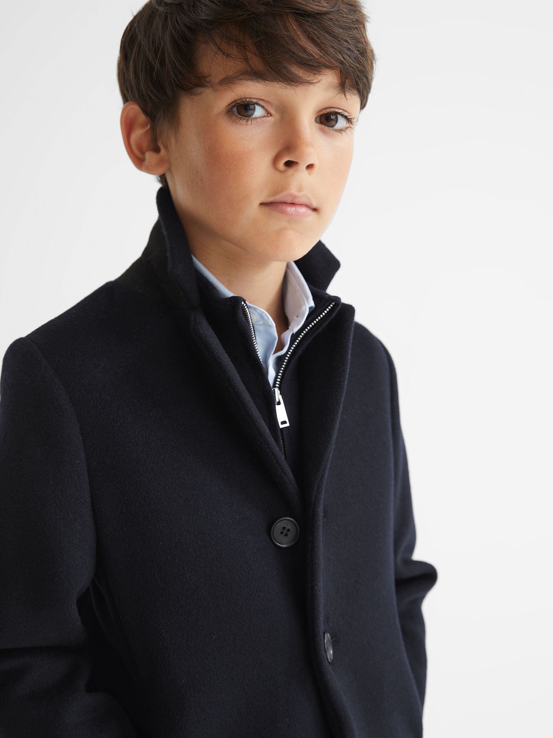 Junior Single Breasted Overcoat in Navy - Image 4 of 6