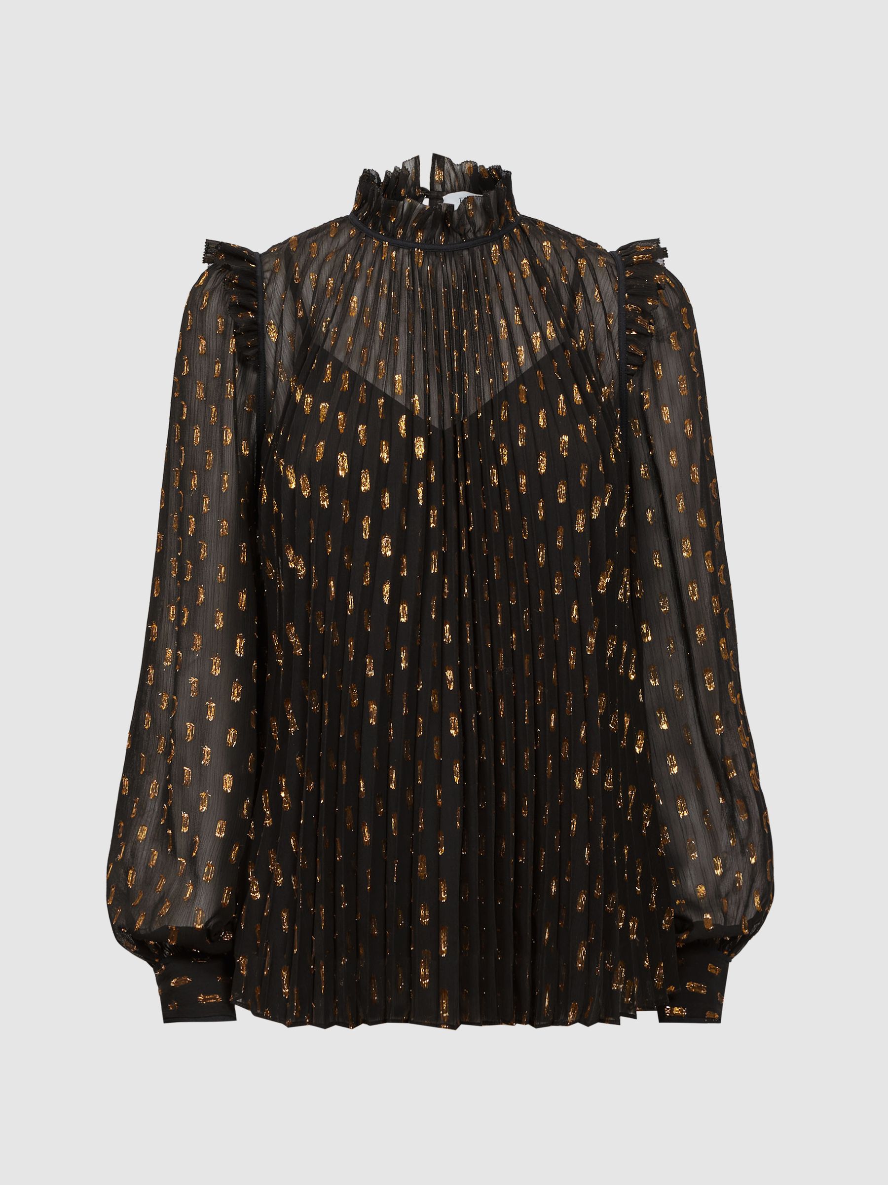 Florere Sheer Ruffle Blouse in Chocolate - Image 2 of 6