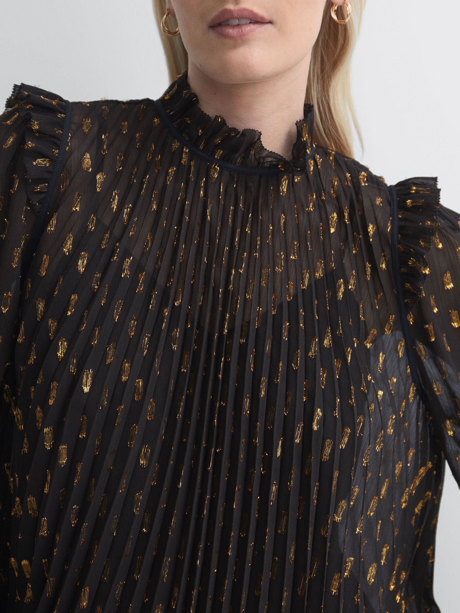 Florere Sheer Ruffle Blouse in Chocolate - Image 3 of 6