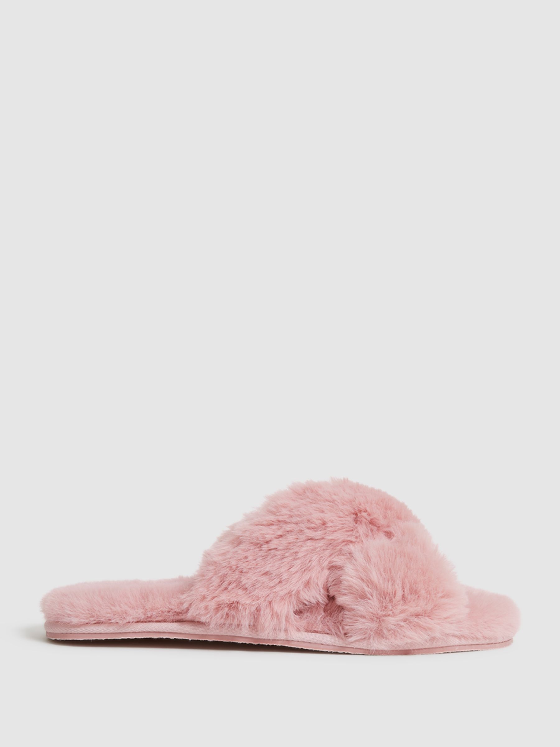 Faux Fur Cross Over Slippers in Blush - Image 1 of 6