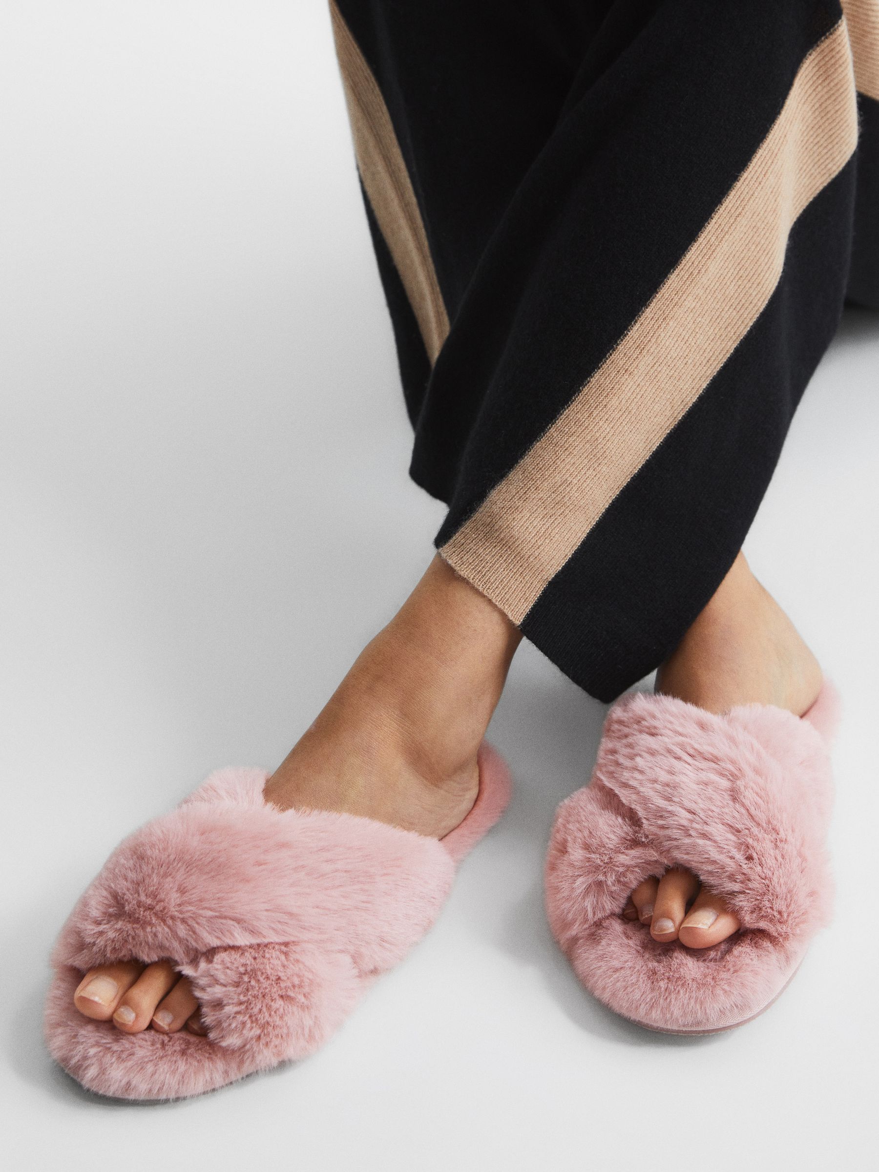 Faux Fur Cross Over Slippers in Blush - Image 3 of 6