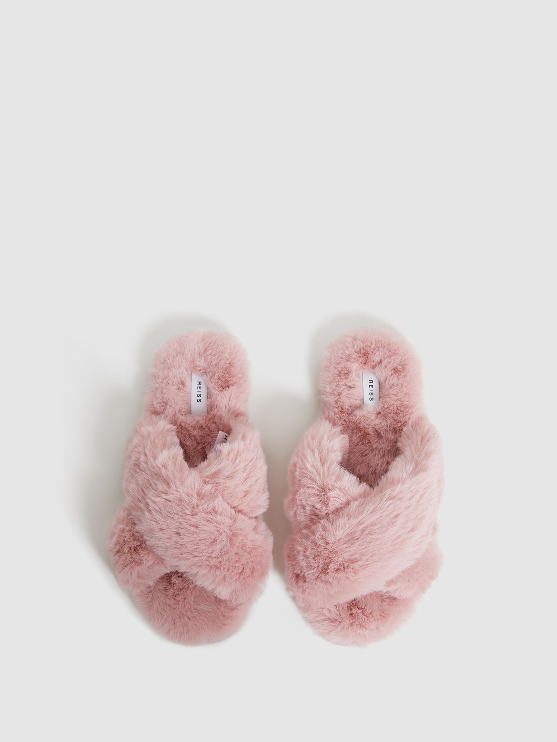 Faux Fur Cross Over Slippers in Blush - Image 5 of 6
