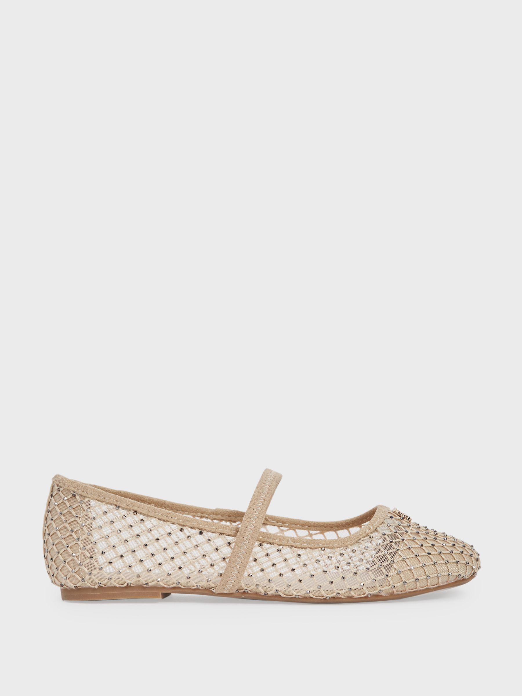 Crystal Detail Mesh Ballet Flats in Nude - Image 2 of 6