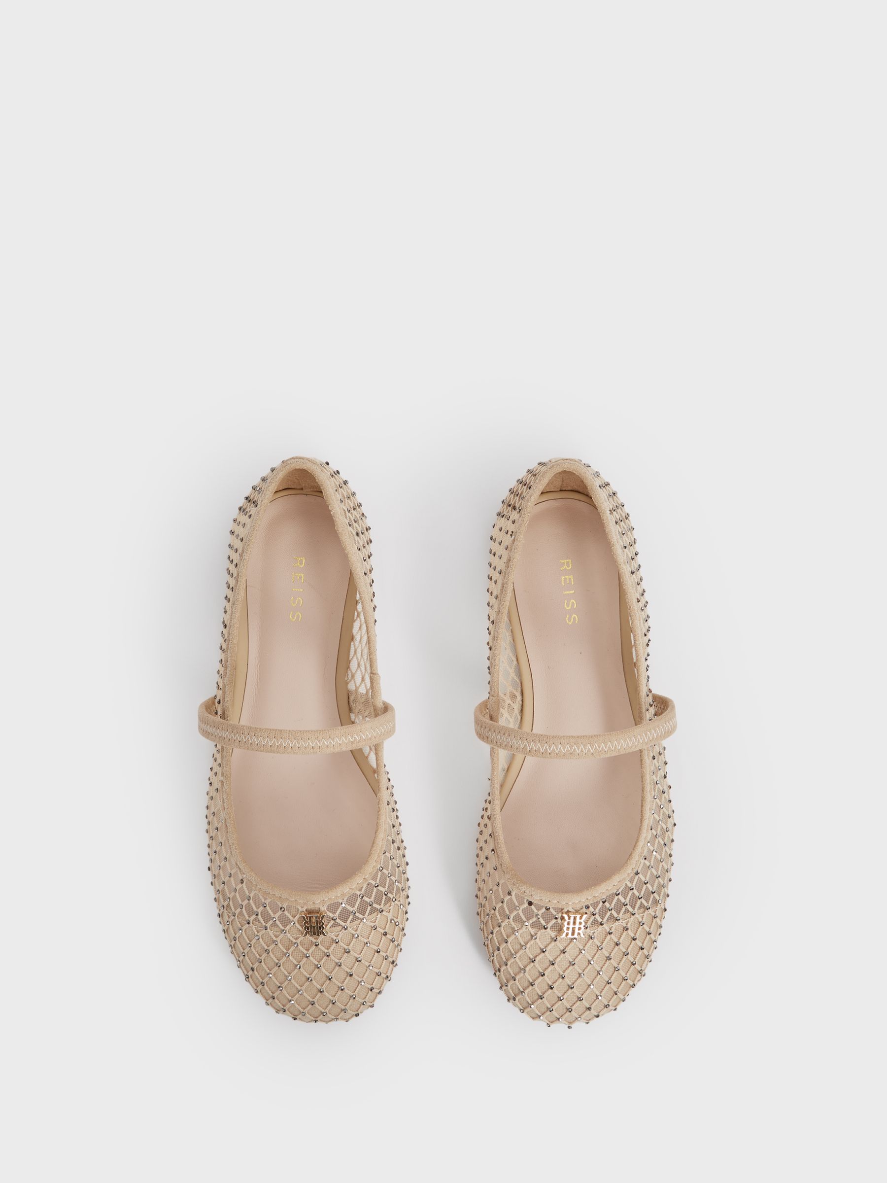 Crystal Detail Mesh Ballet Flats in Nude - Image 4 of 6