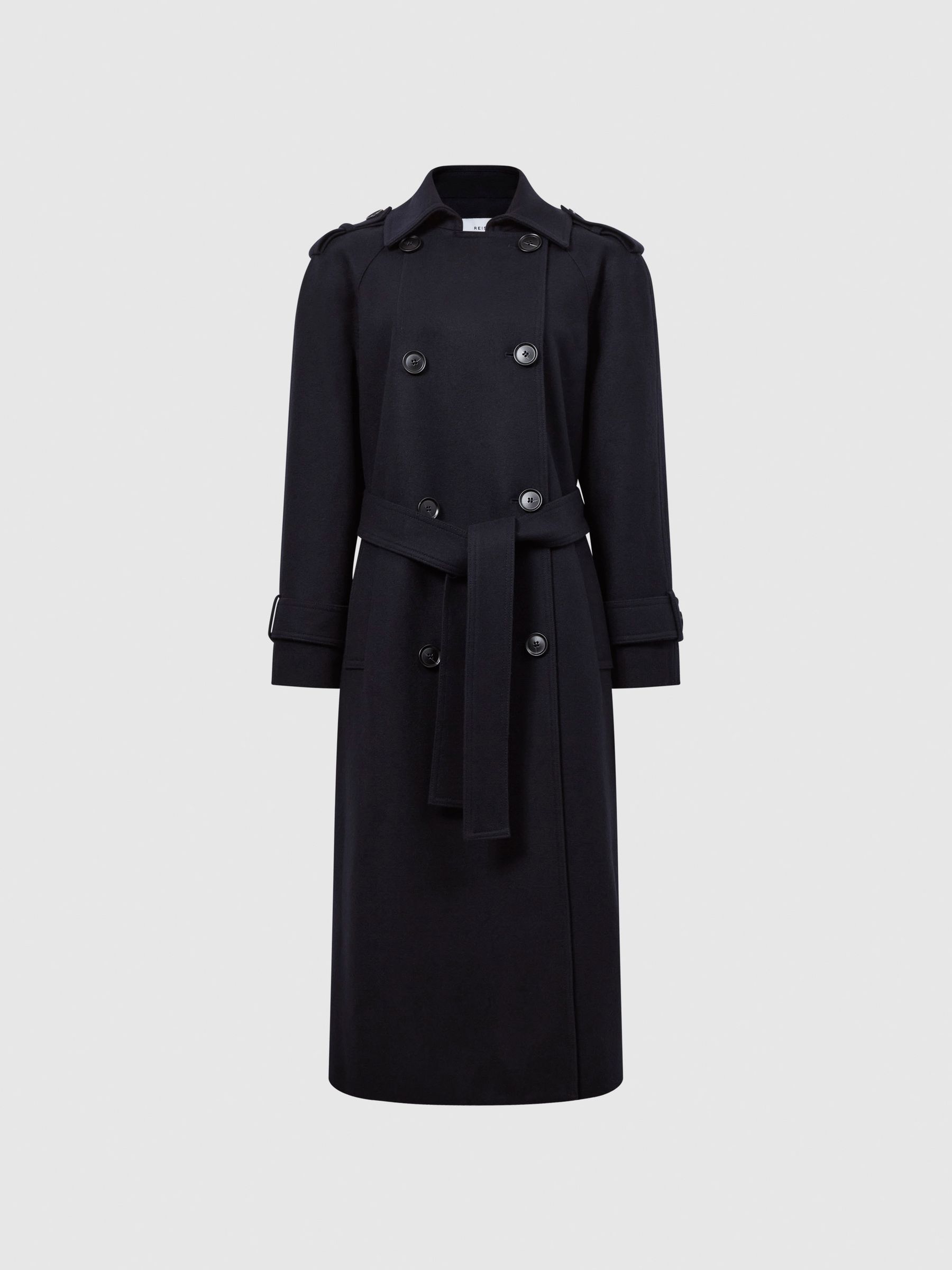 Wool Trench Coat in Navy - Image 2 of 8