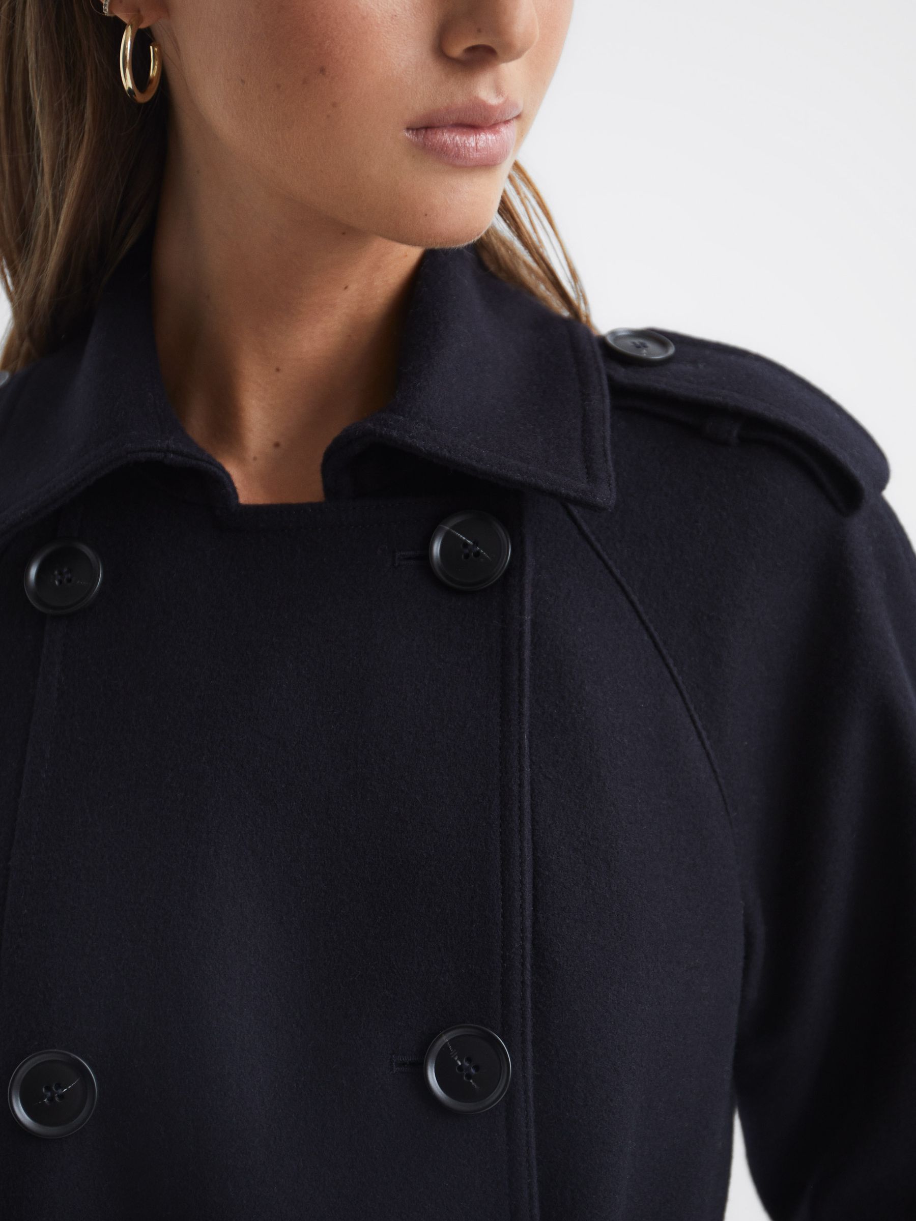 Wool Trench Coat in Navy - Image 4 of 8