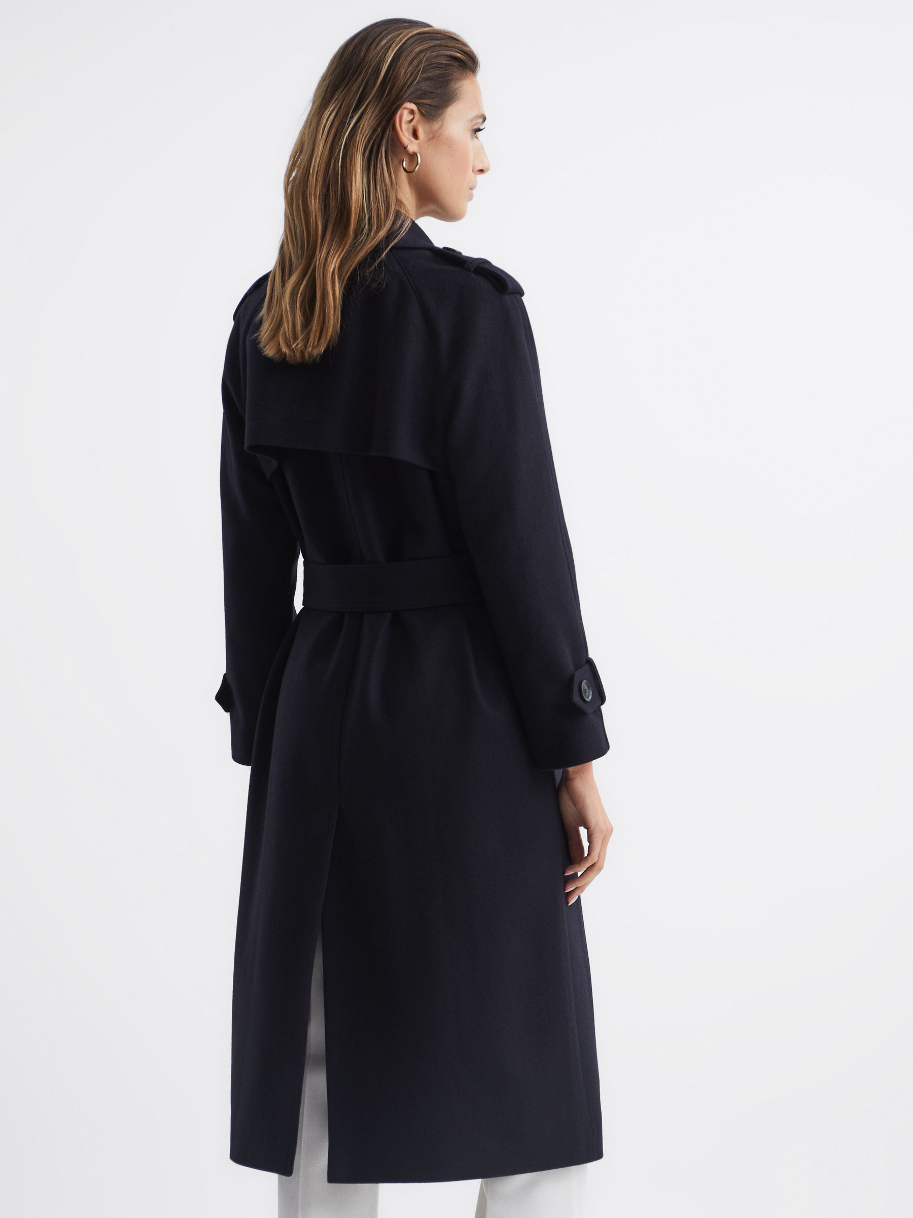 Wool Trench Coat in Navy - Image 5 of 8