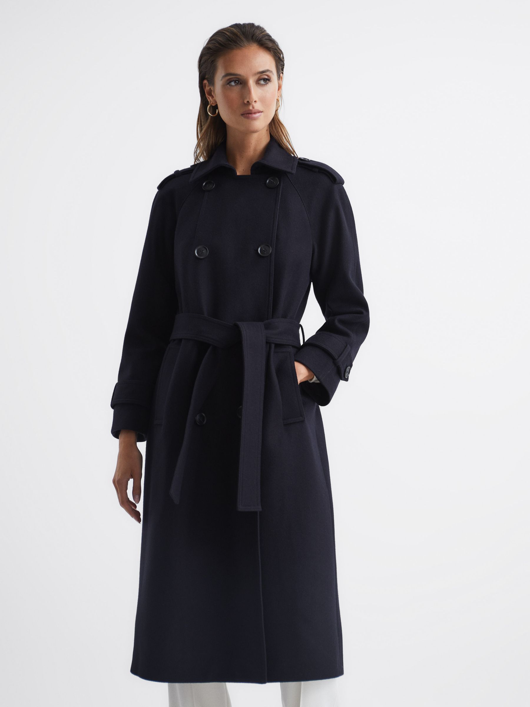 Wool Trench Coat in Navy - Image 7 of 8