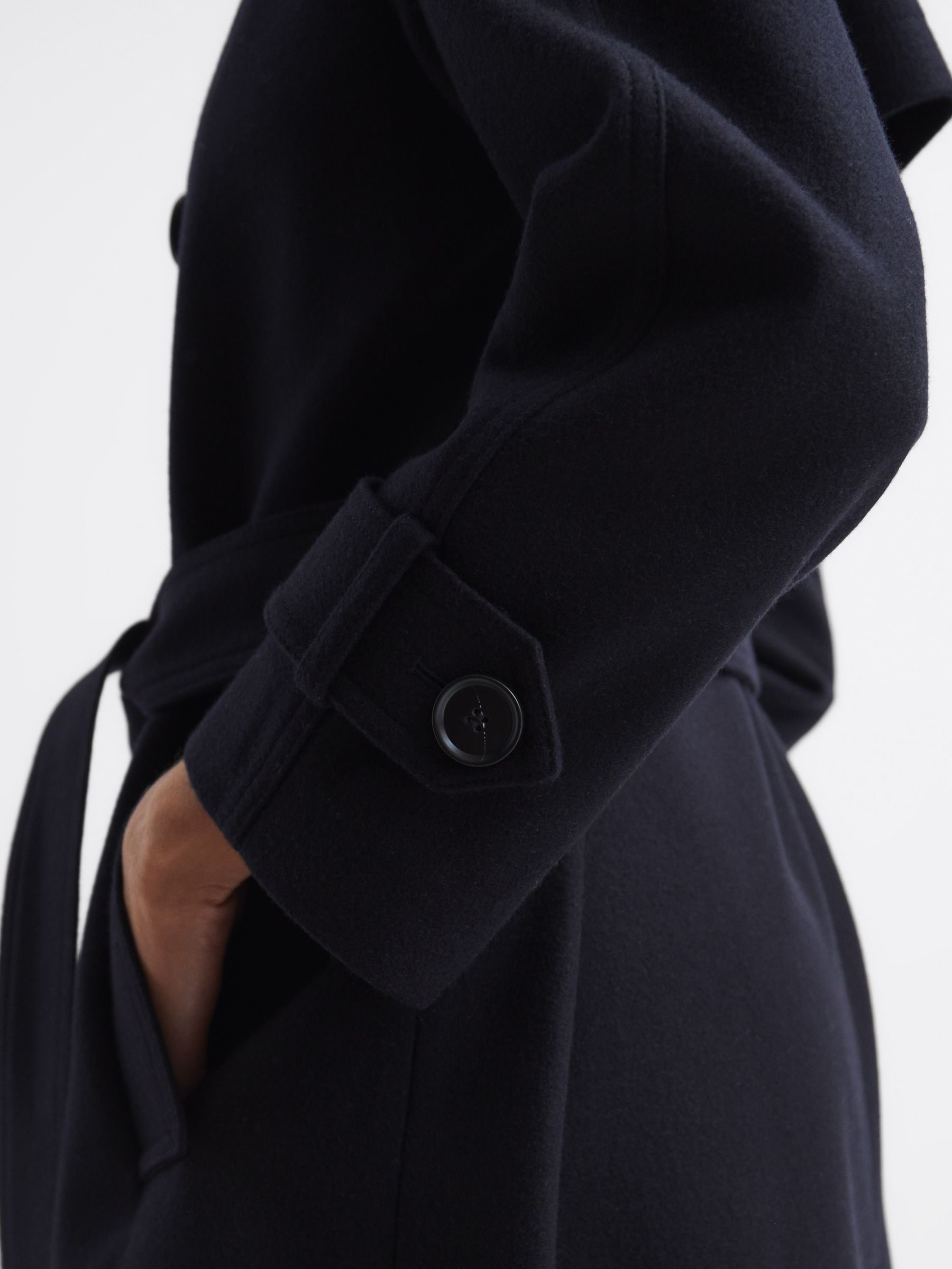 Wool Trench Coat in Navy - Image 8 of 8
