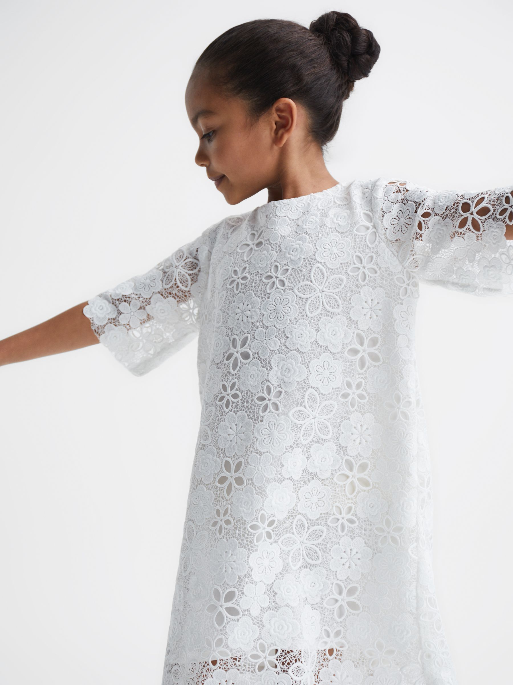 Reiss 9-12 yrs Lace T-Shirt Dress in Ivory REISS