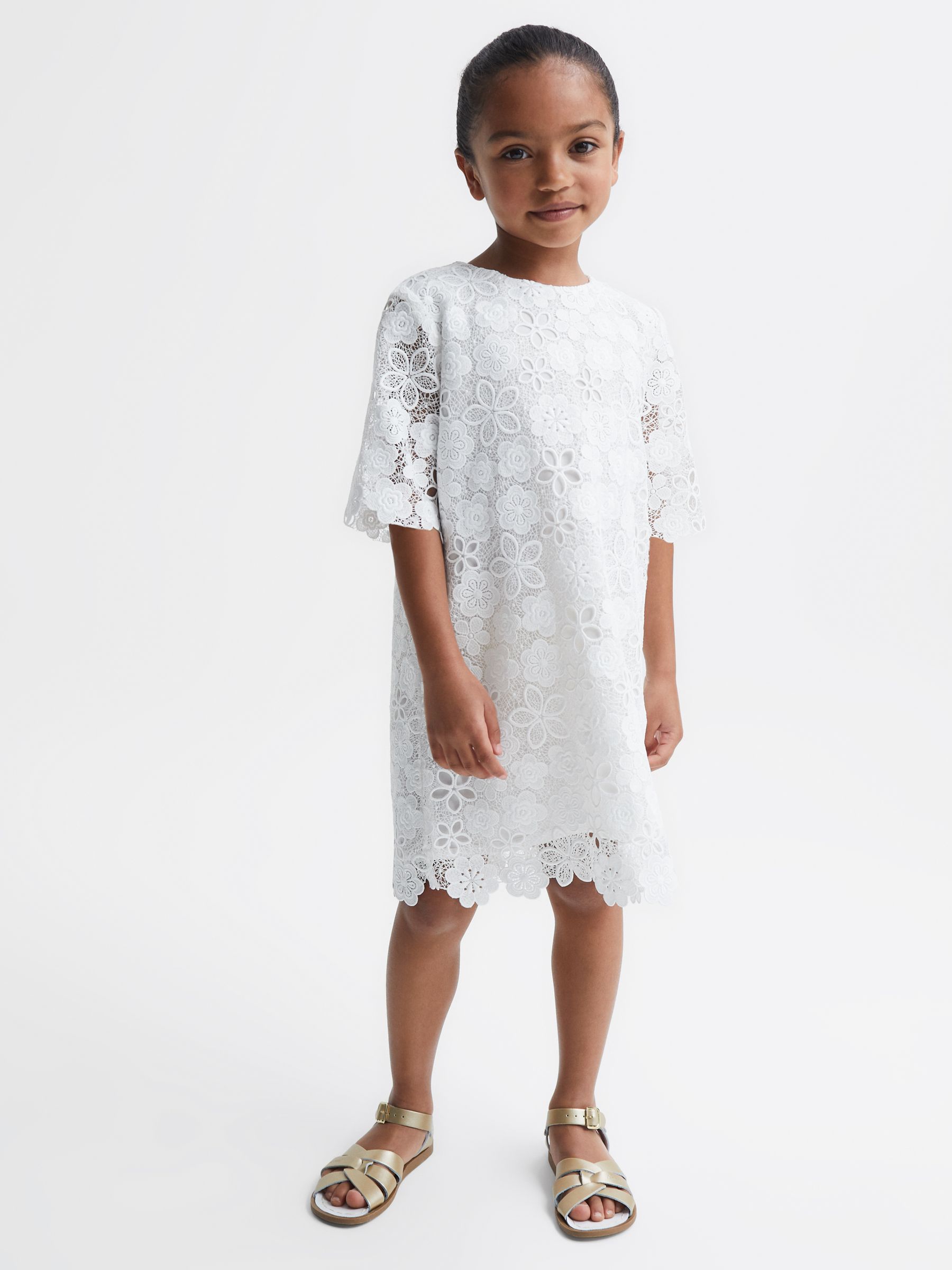 9-12 yrs Lace T-Shirt Dress in Ivory - Image 3 of 7