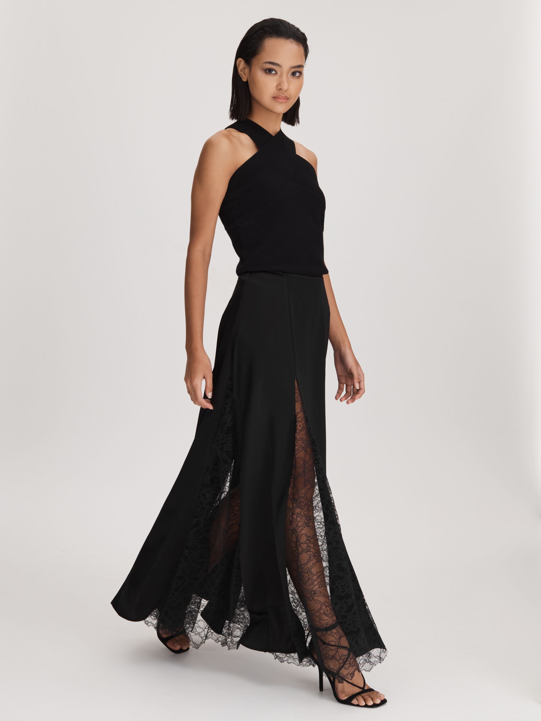 Anna Quan Satin Lace Maxi Skirt in Black - Image 3 of 5