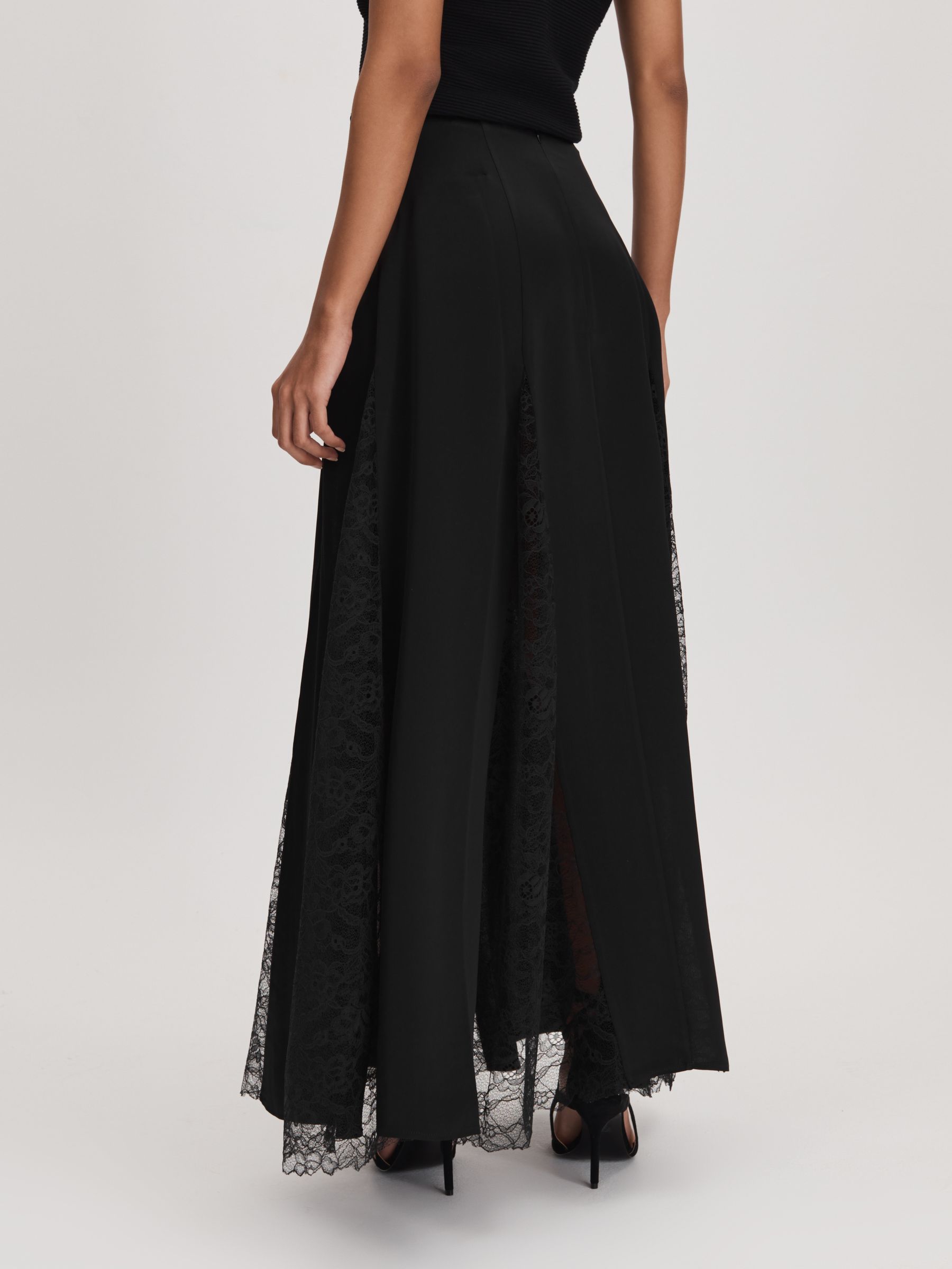 Anna Quan Satin Lace Maxi Skirt in Black - Image 4 of 5