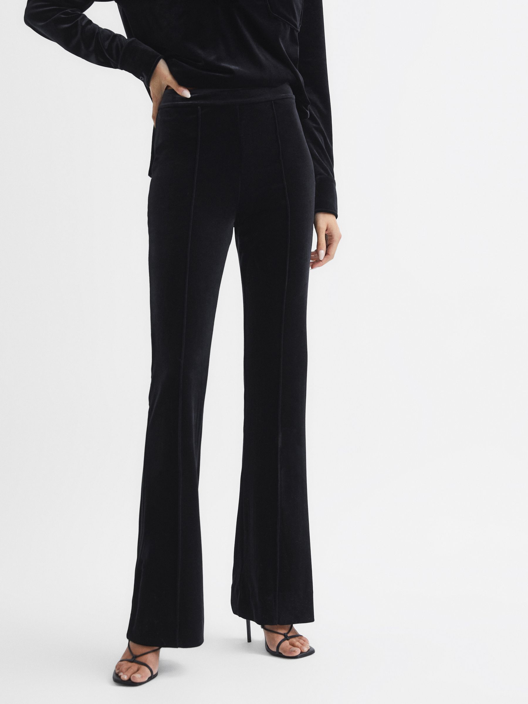Velvet Flared Trousers in Black - Image 1 of 6