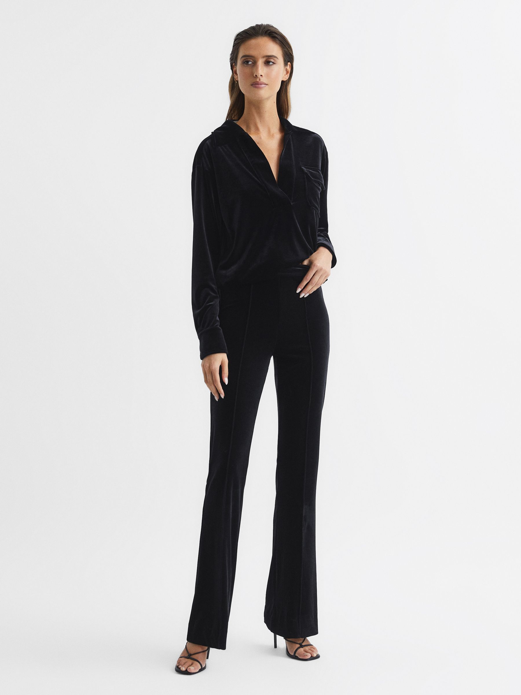 Velvet Flared Trousers in Black - Image 3 of 6