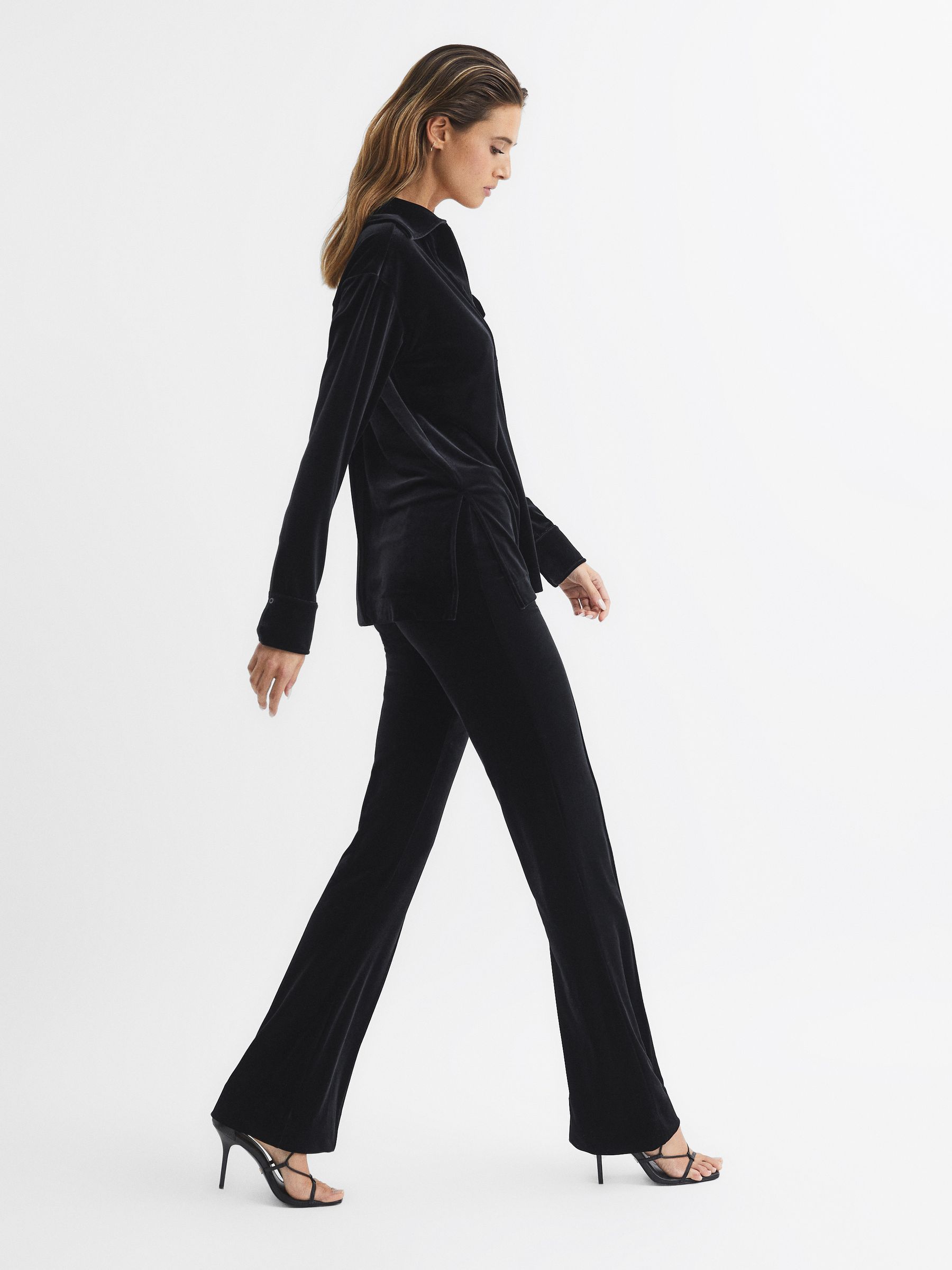 Velvet Flared Trousers in Black - Image 6 of 6