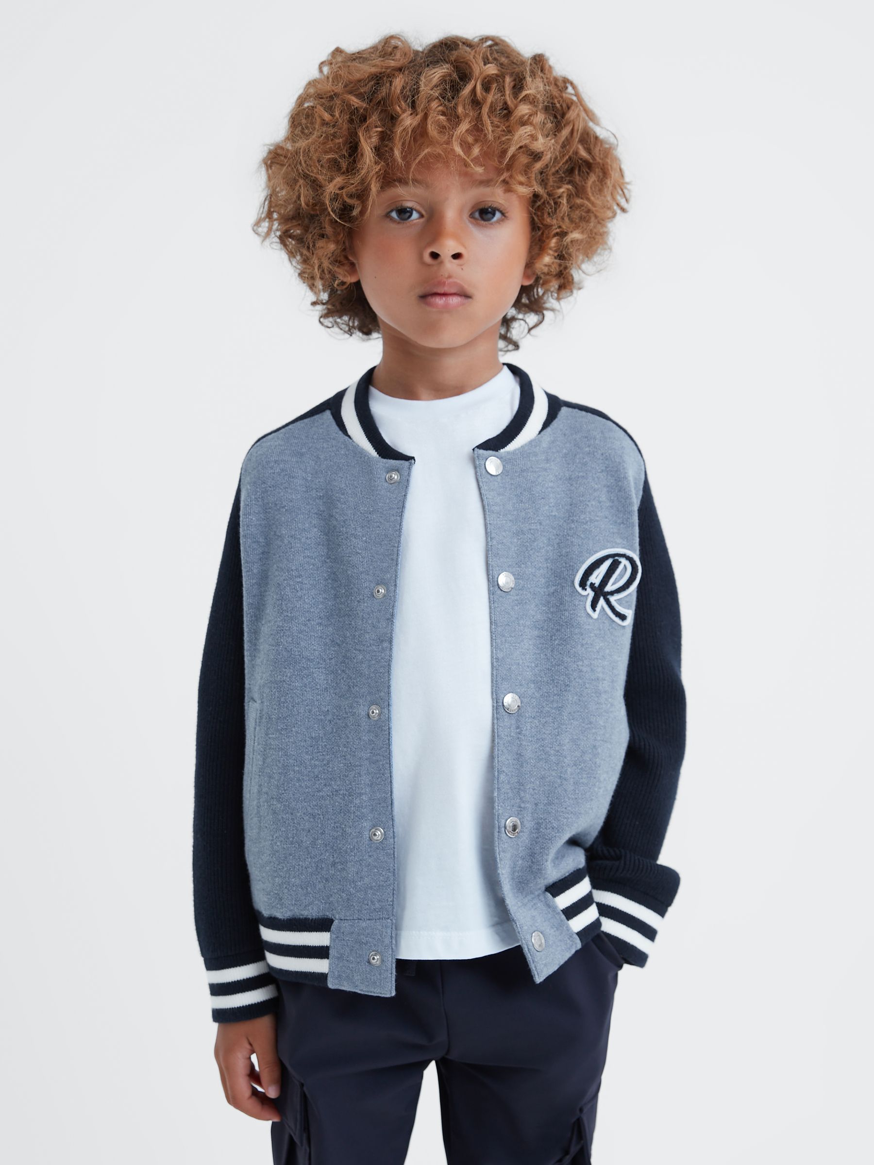 3-9 yrs Varsity Bomber Jacket in Blue Melange - Image 1 of 6