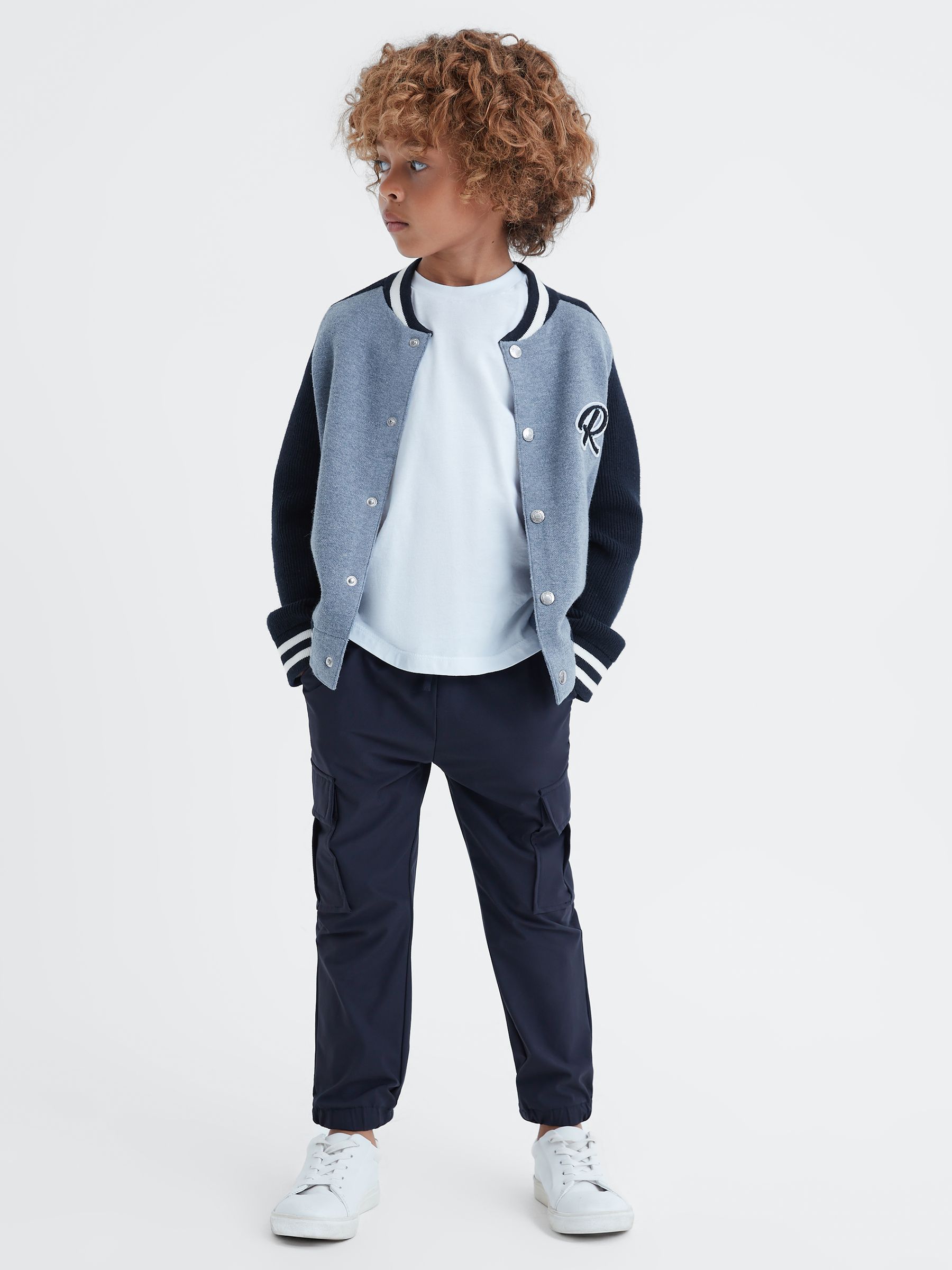 3-9 yrs Varsity Bomber Jacket in Blue Melange - Image 3 of 6