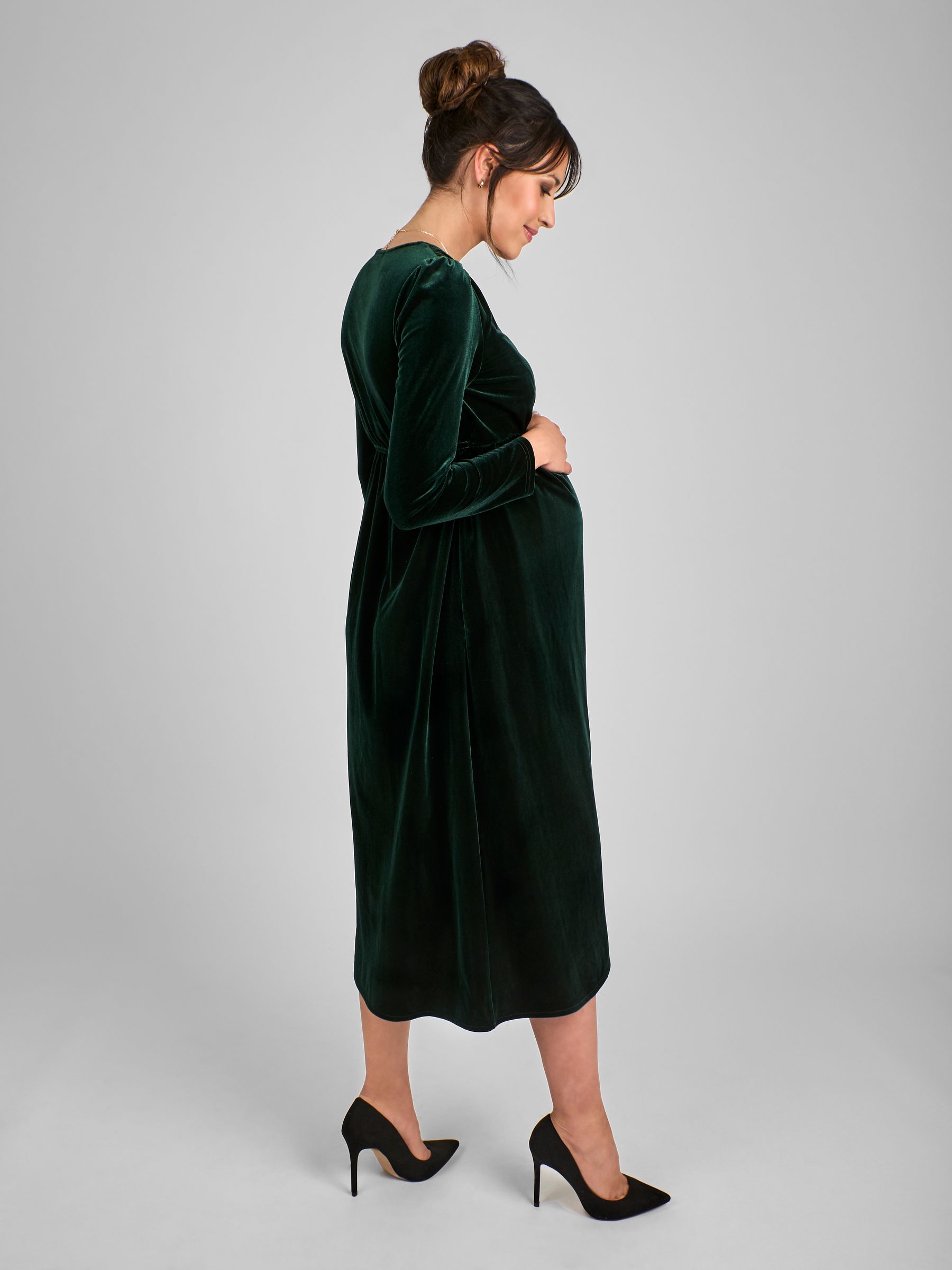 Green Velvet V-Neck Maternity & Nursing Wrap Dress - Image 2 of 4
