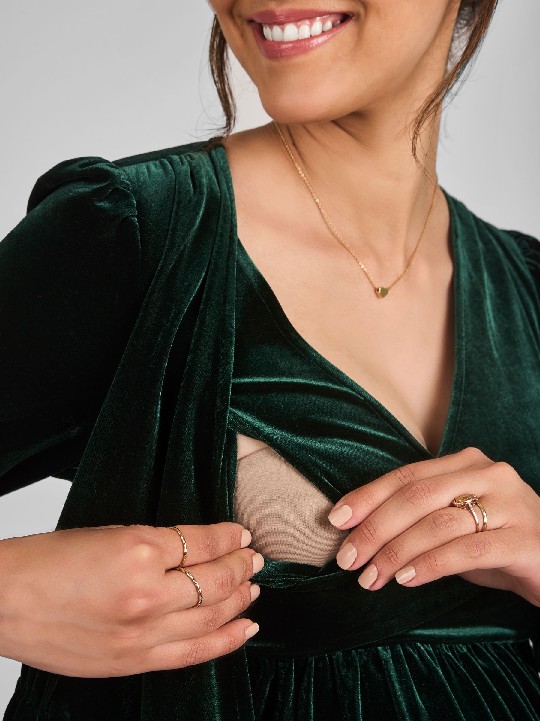 Green Velvet V-Neck Maternity & Nursing Wrap Dress - Image 4 of 4