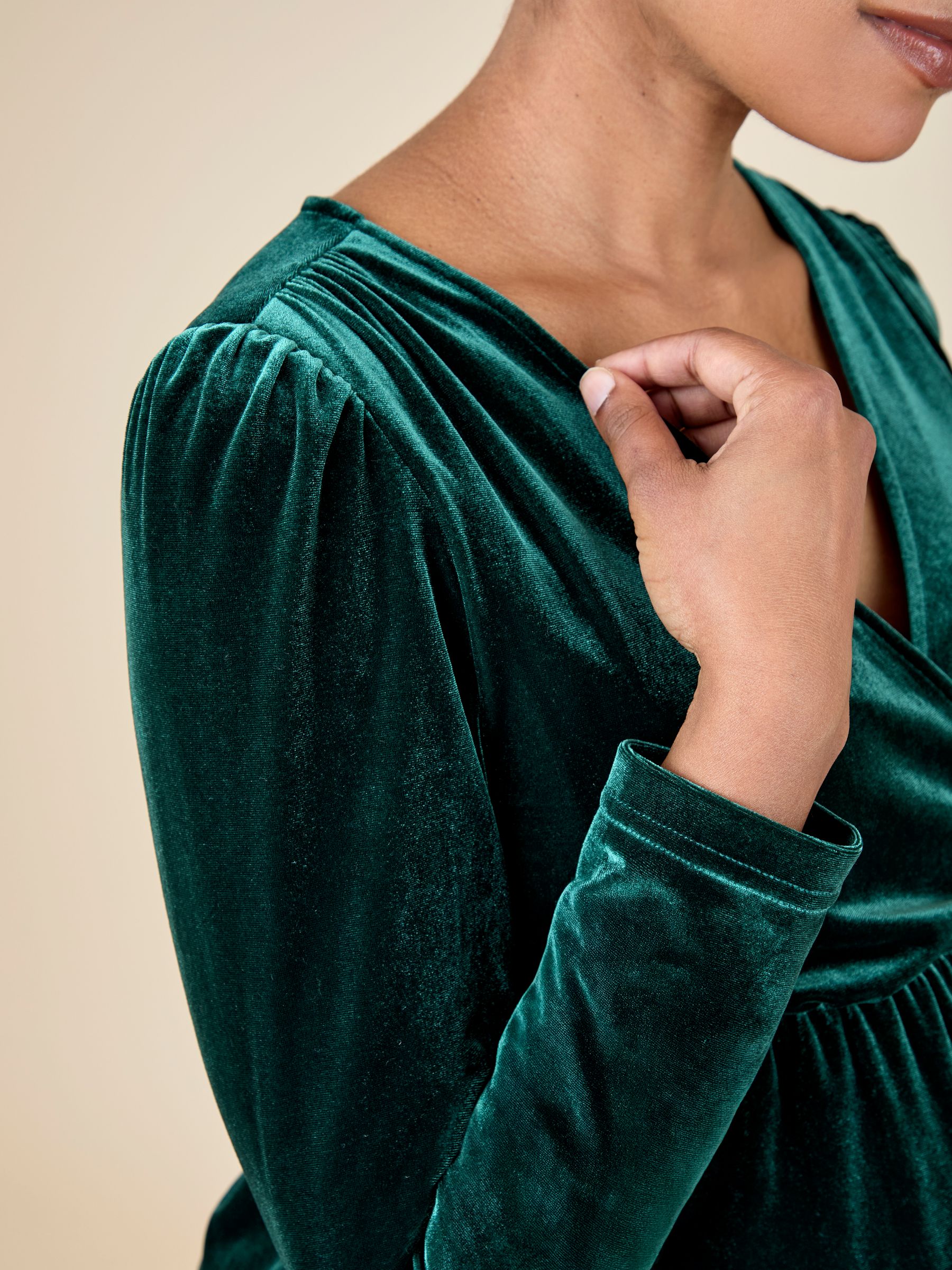 Green Velvet V-Neck Maternity & Nursing Wrap Dress - Image 6 of 6