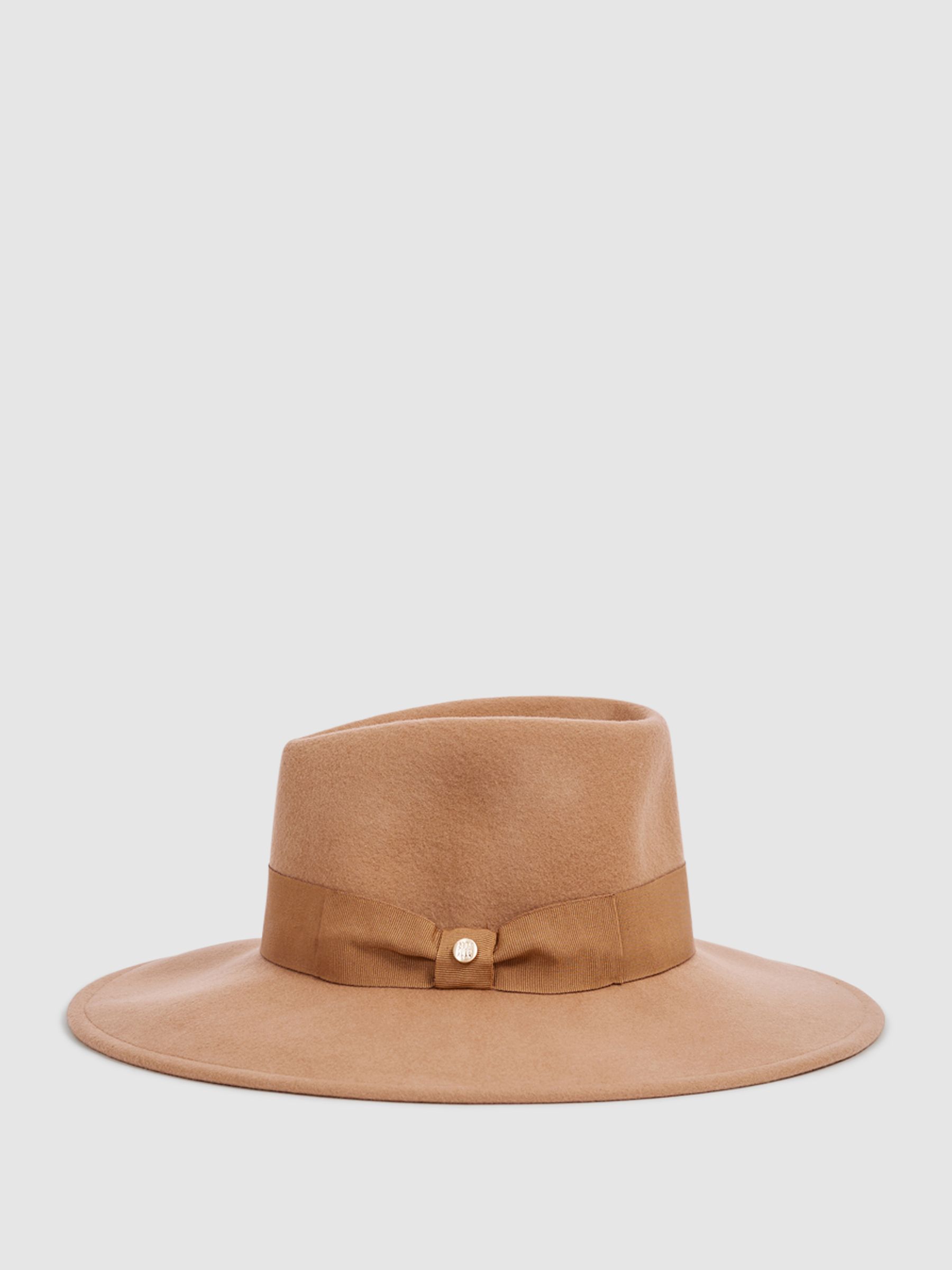 Wool Wide Brim Fedora Hat in Camel - Image 1 of 5