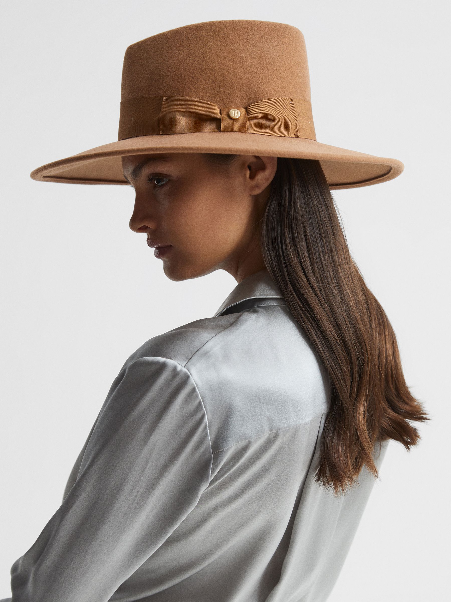 Wool Wide Brim Fedora Hat in Camel - Image 3 of 5