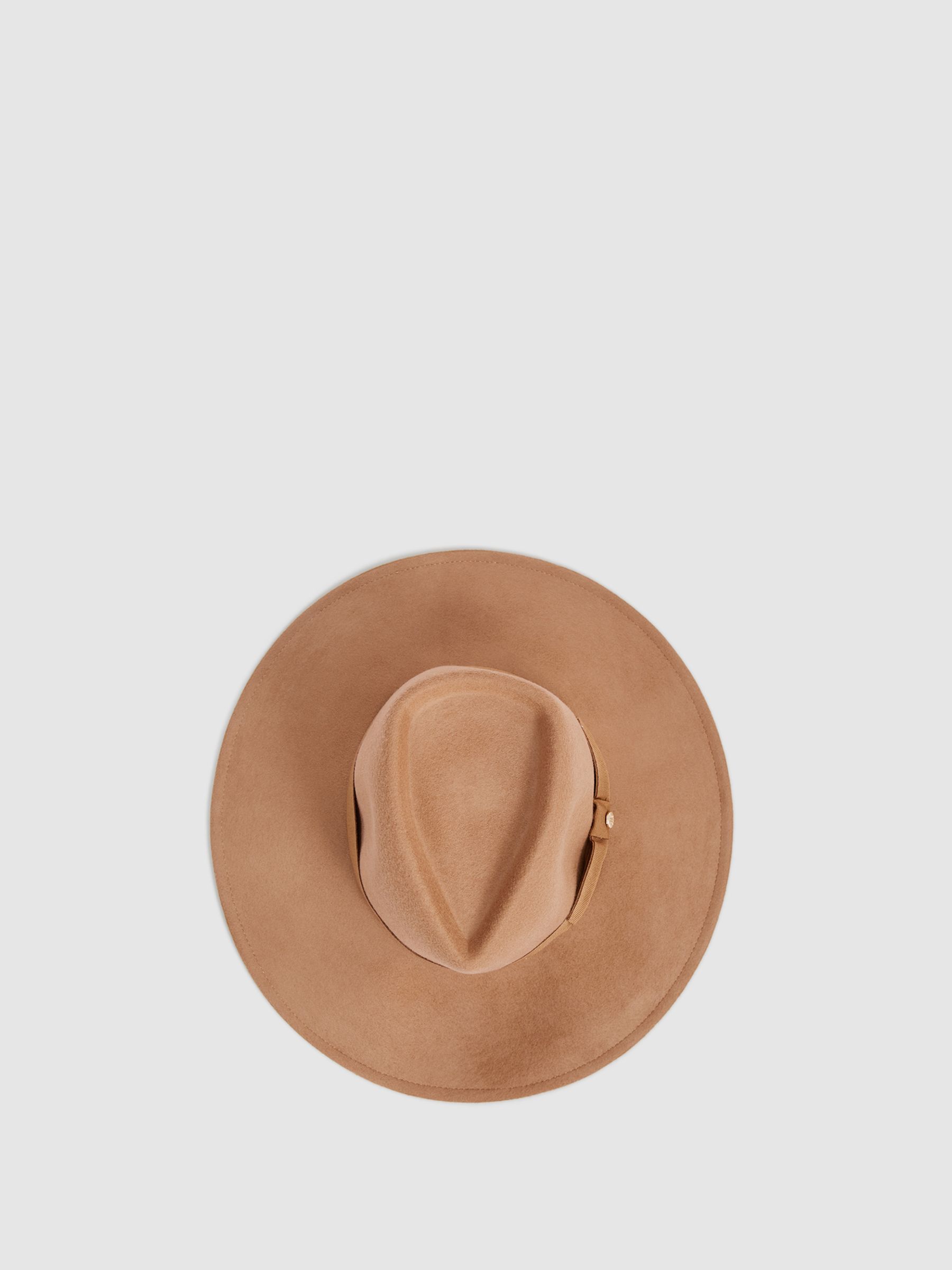 Wool Wide Brim Fedora Hat in Camel - Image 4 of 5