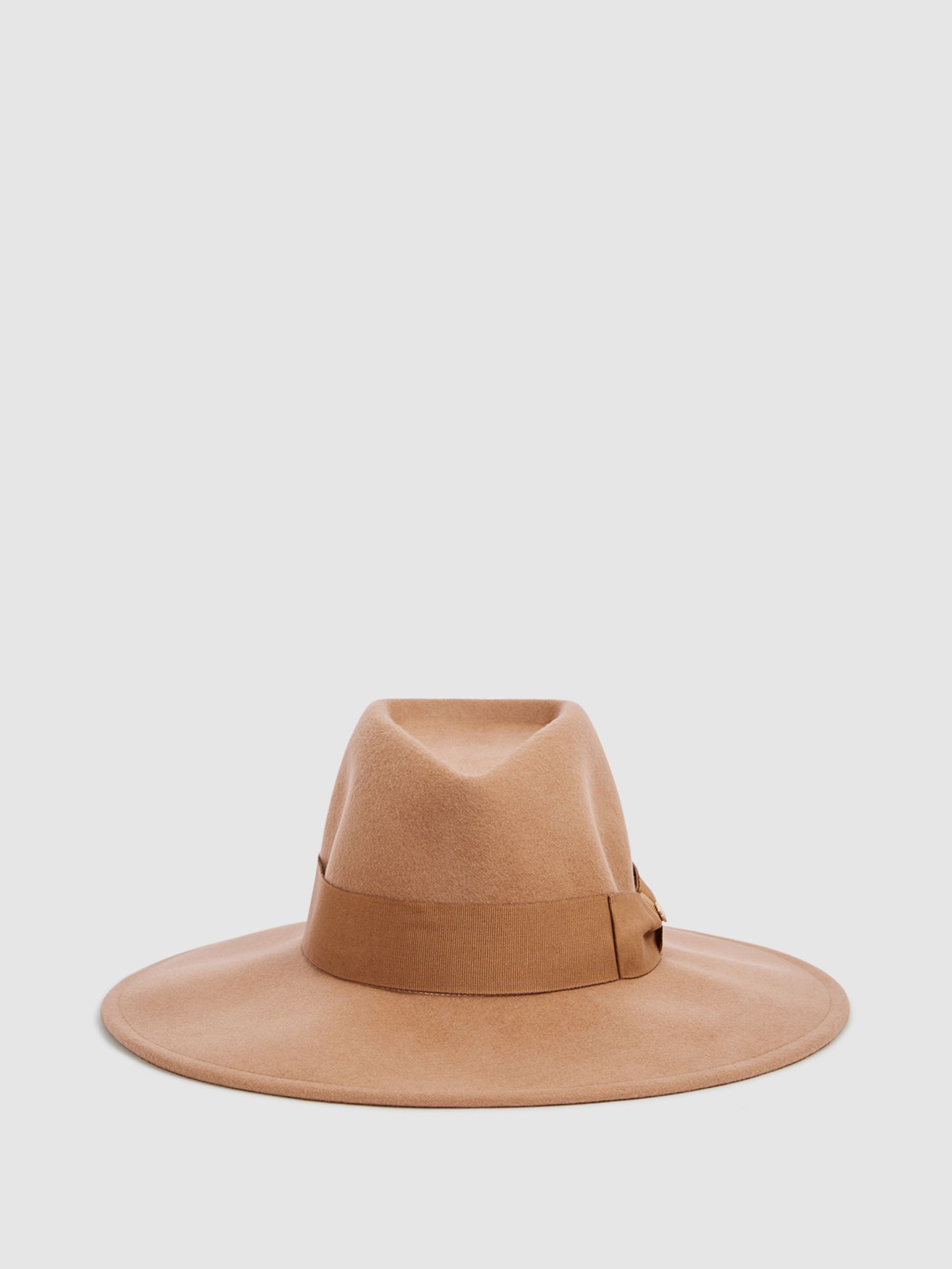 Wool Wide Brim Fedora Hat in Camel - Image 5 of 5