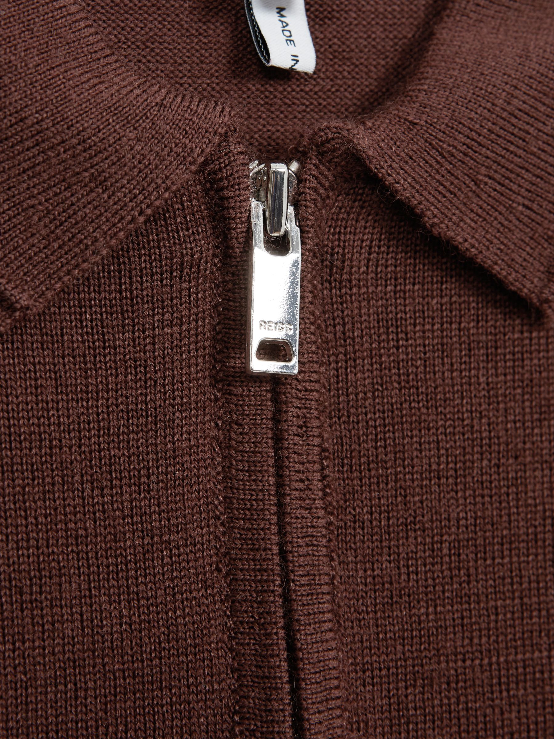 Junior Merino Zip Neck Polo T-Shirt in Rust - Image 5 of 5