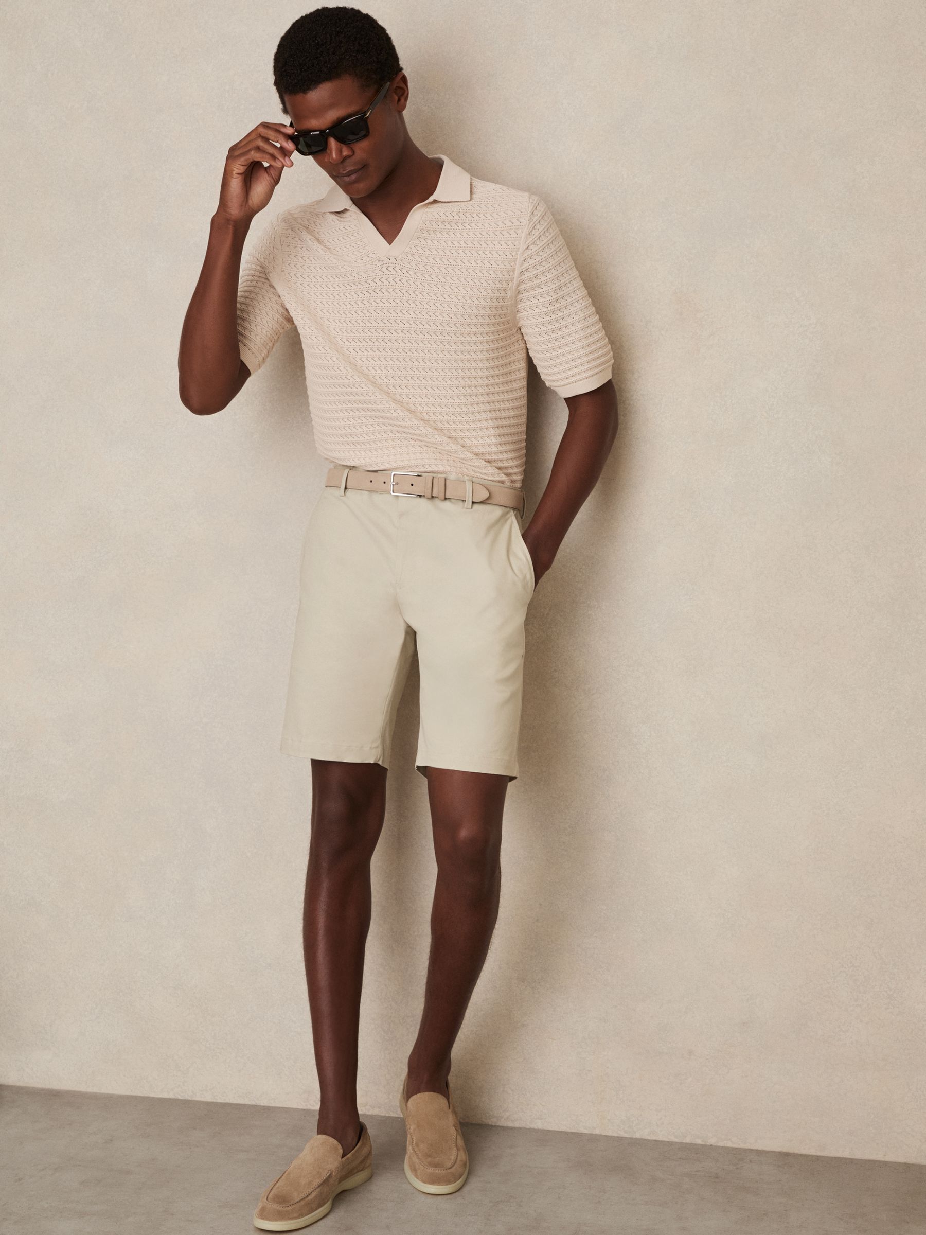 Cotton Chino Shorts With Stretch in Stone - Image 1 of 6