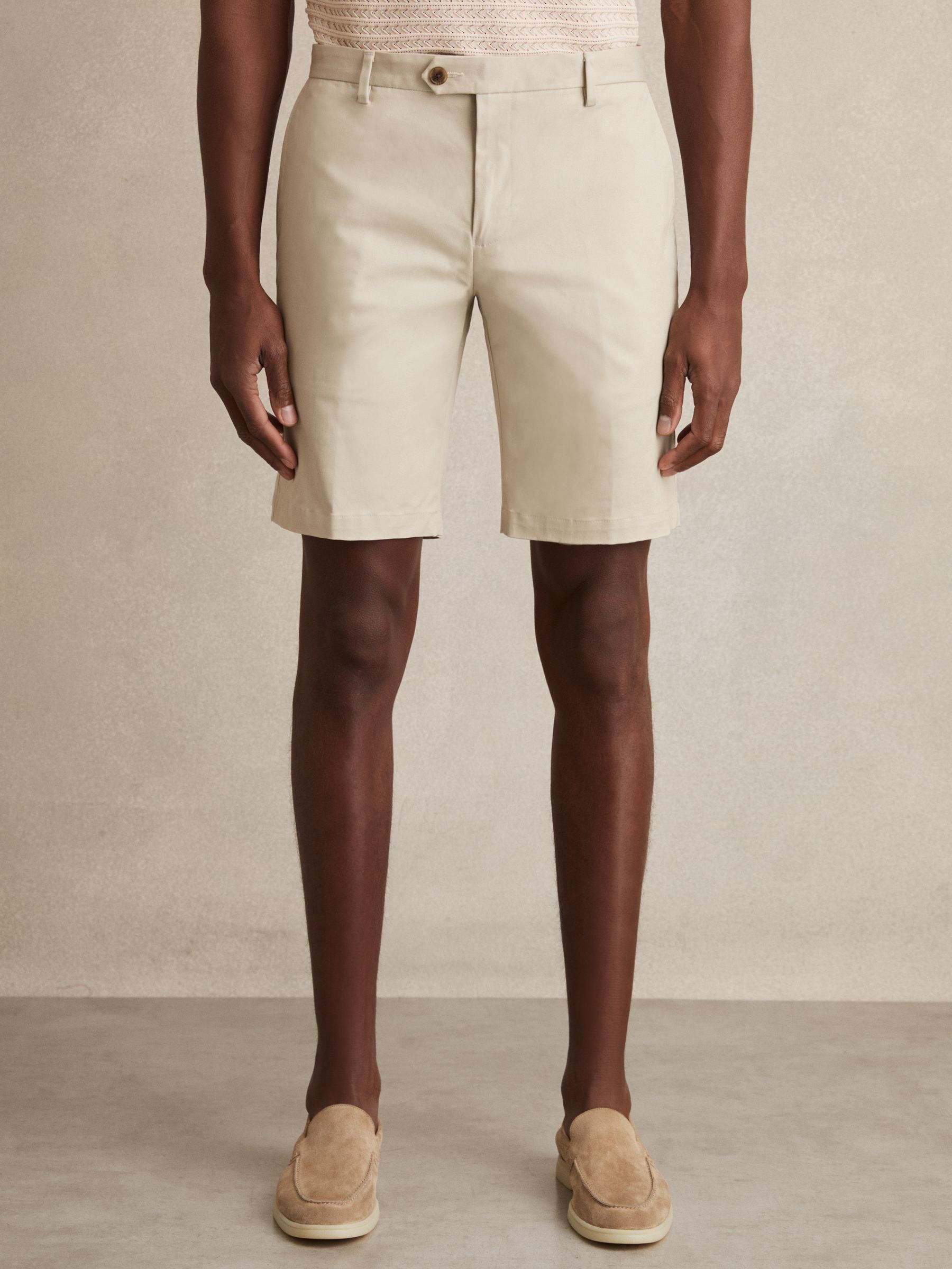 Cotton Chino Shorts With Stretch in Stone - Image 3 of 6