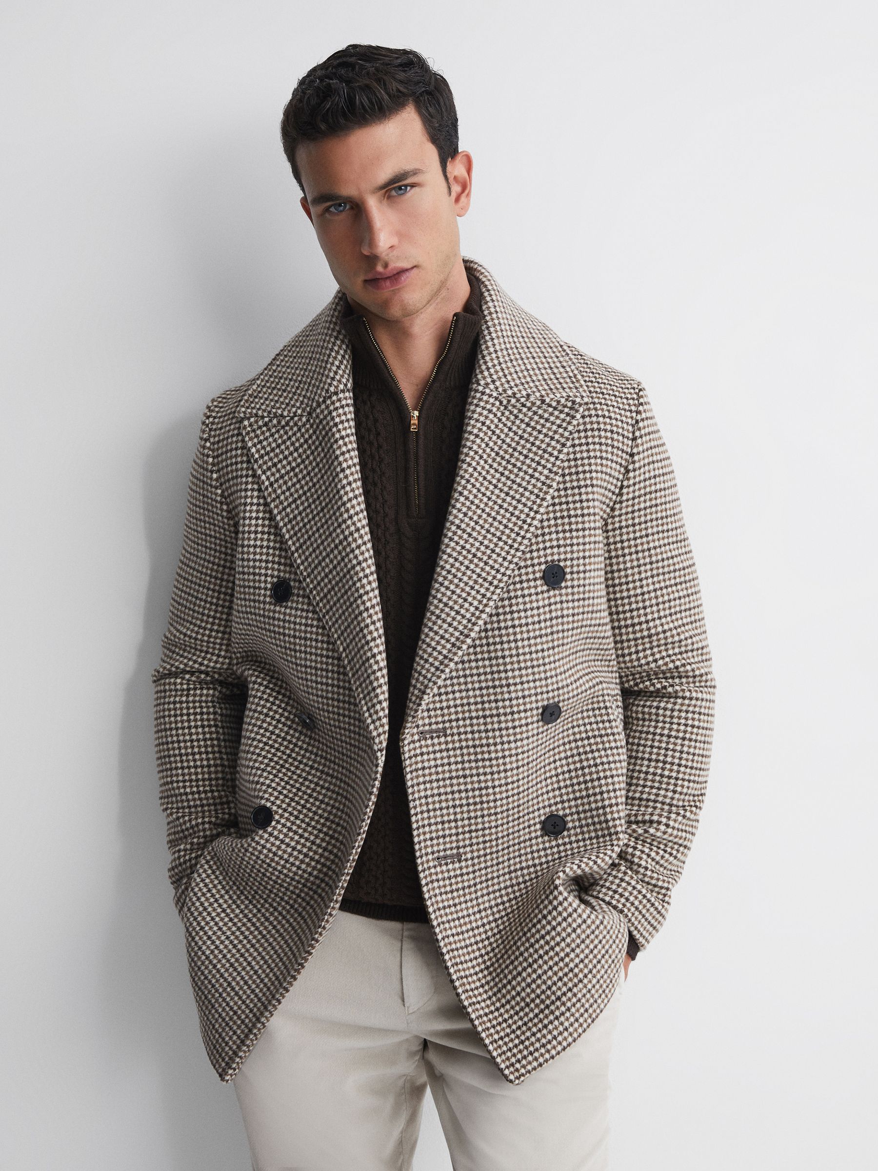 Cable Knit Half-Zip Funnel Neck Jumper in Chocolate - Image 3 of 5