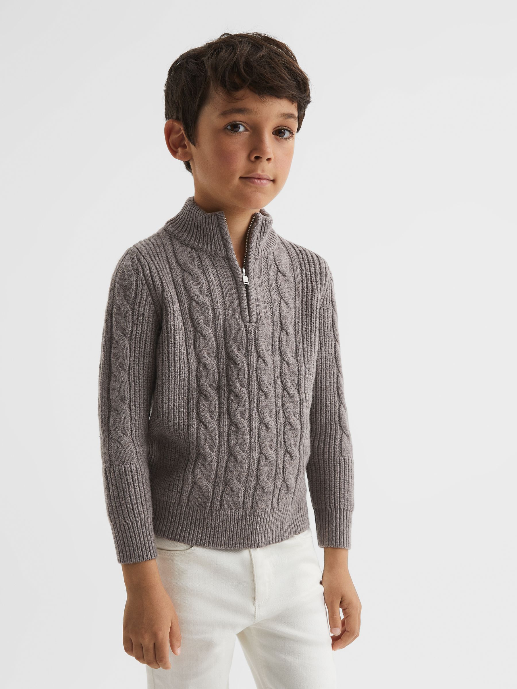 Junior Zip Neck Jumper in Mink - Image 1 of 7 Junior Zip Neck Jumper in Mink - Image 1 of 7