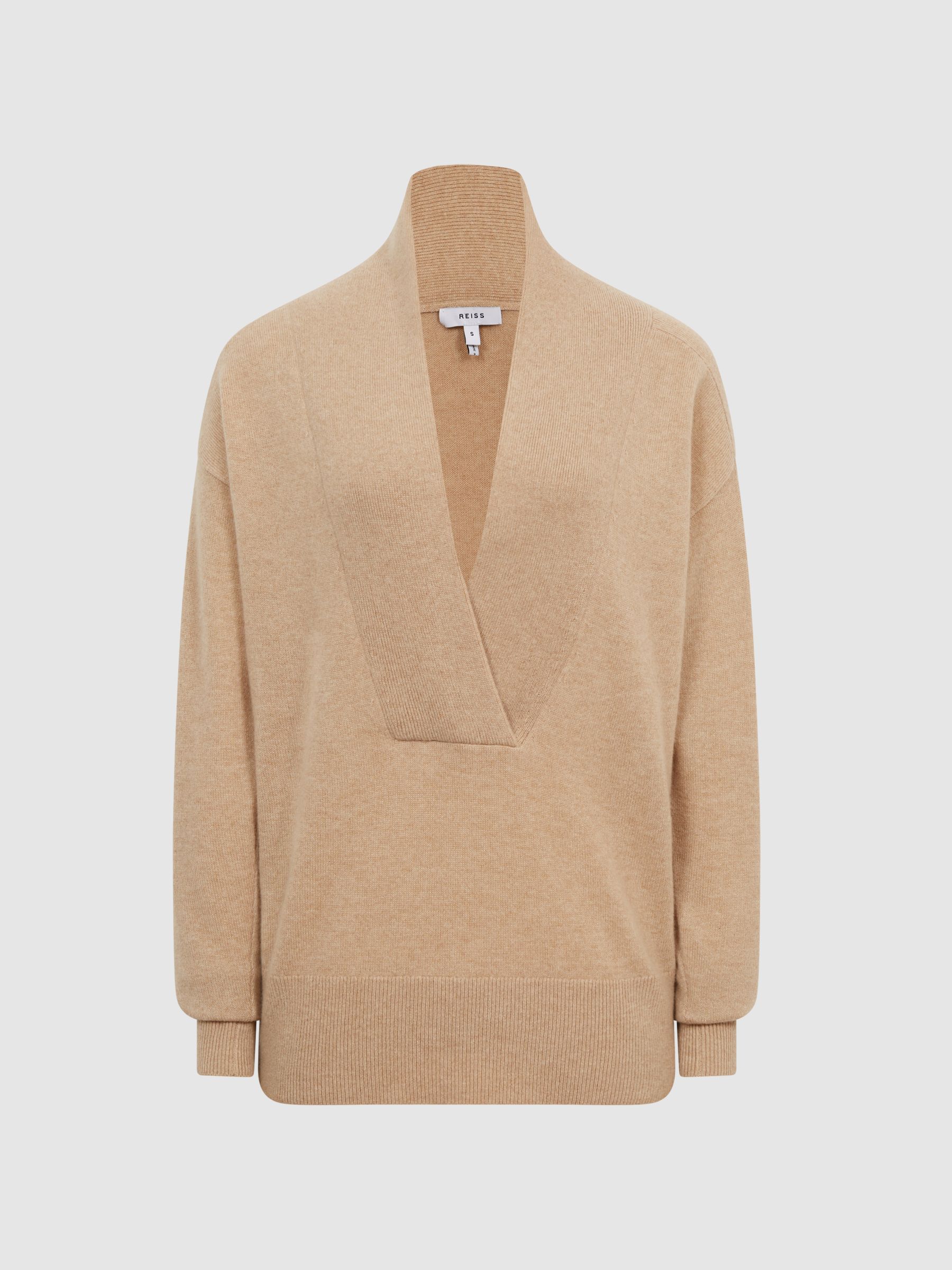 Shawl Collar Cashmere Jumper in Camel - Image 2 of 6