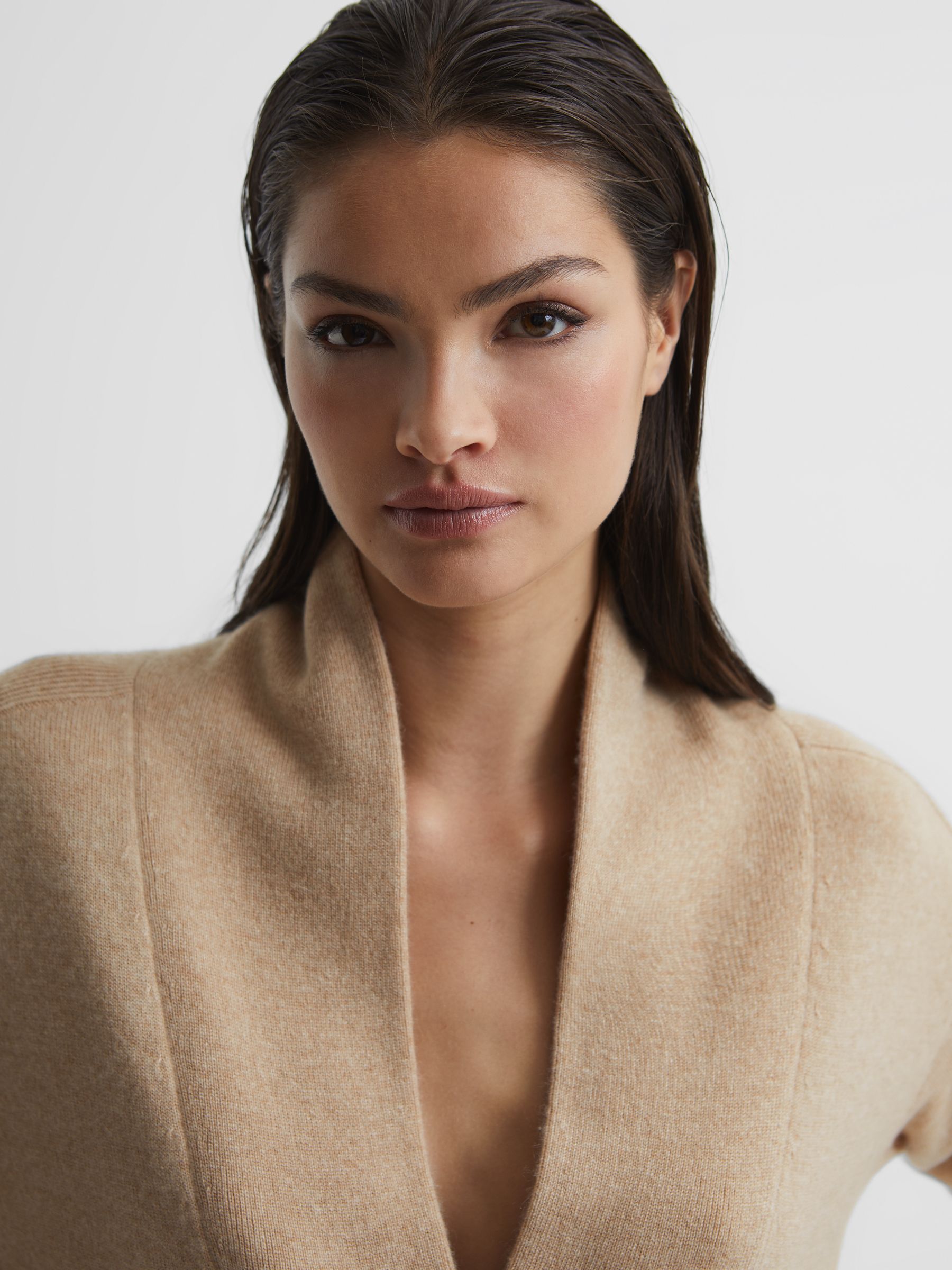 Shawl Collar Cashmere Jumper in Camel - Image 4 of 6