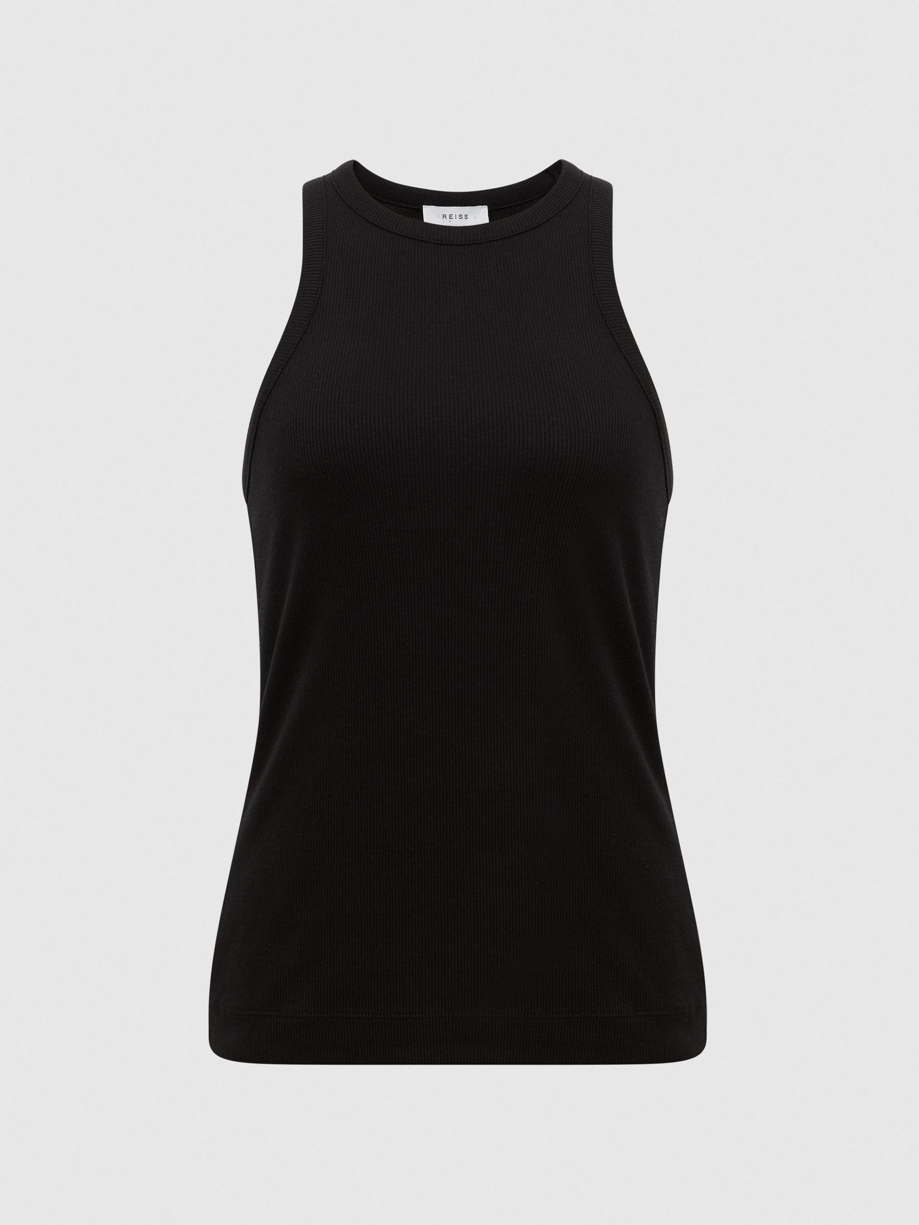 Crew Neck Ribbed Racer Vest Top in Black - Image 2 of 5