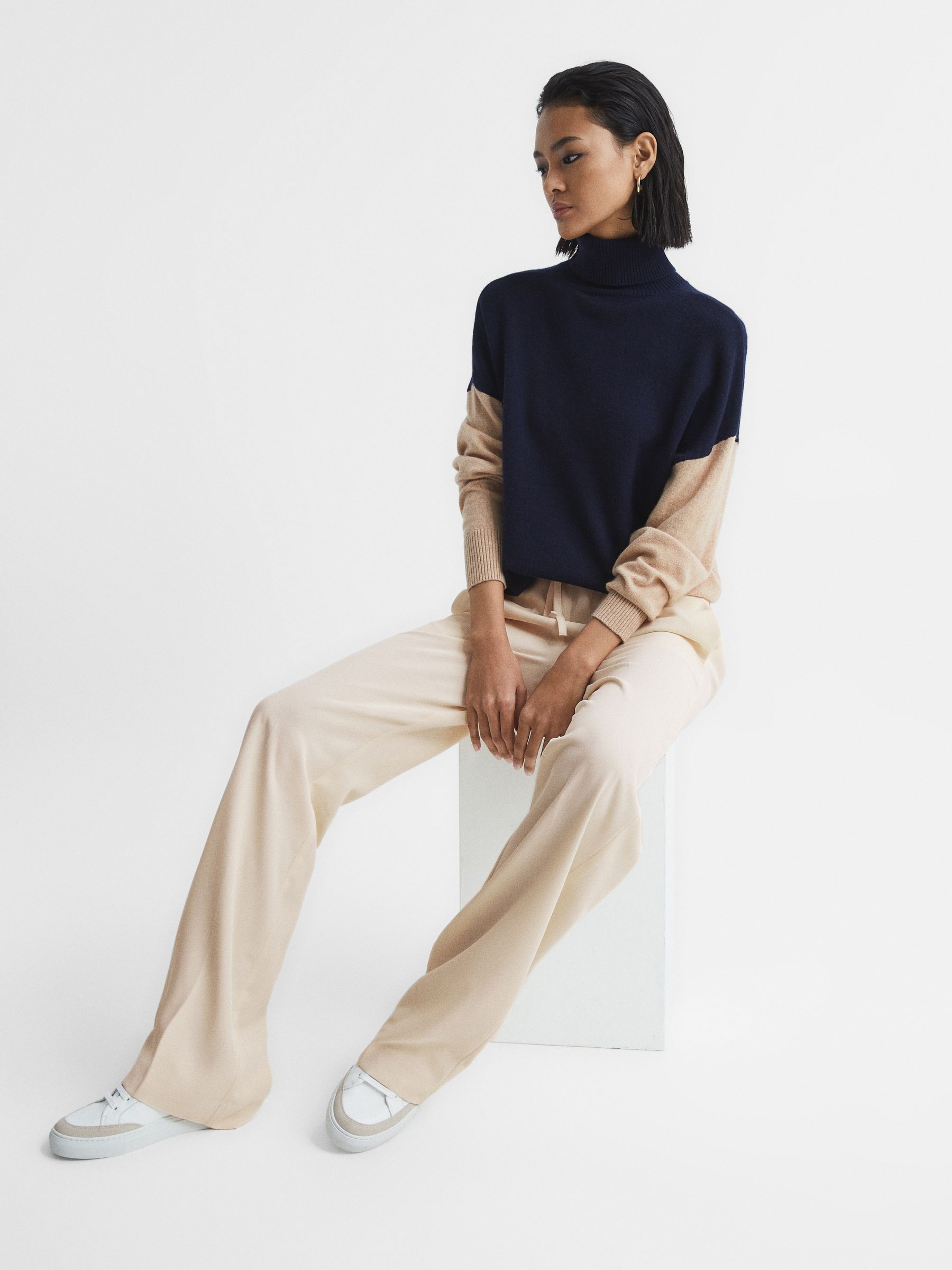 Wide Leg Pull On Trousers in Cream - Image 1 of 6